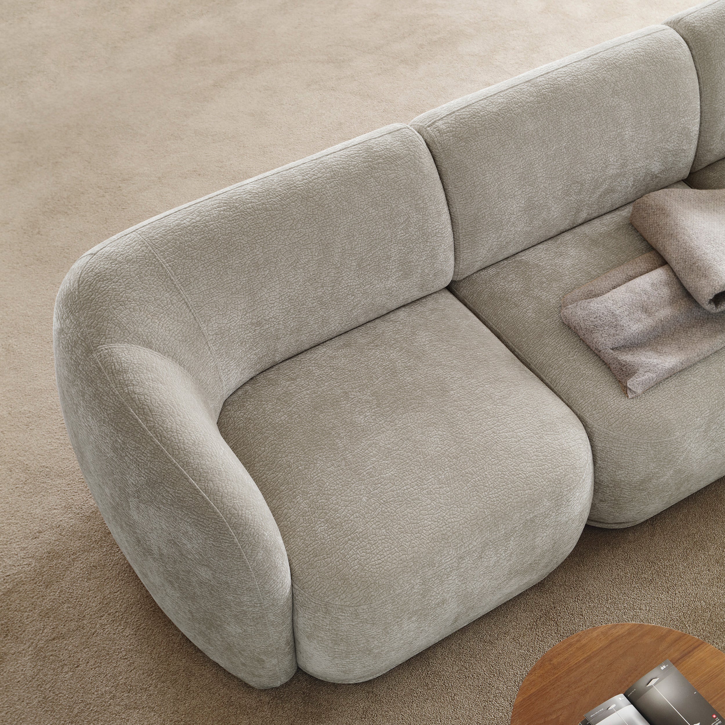 Einzelmodul Bommo linksseitig, grau-beige Chenille