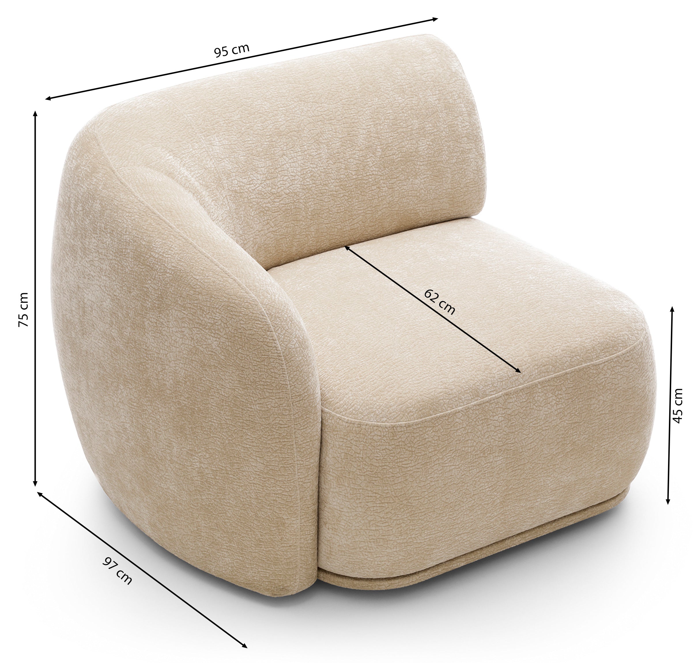 Einzelmodul Bommo linksseitig, beige Chenille