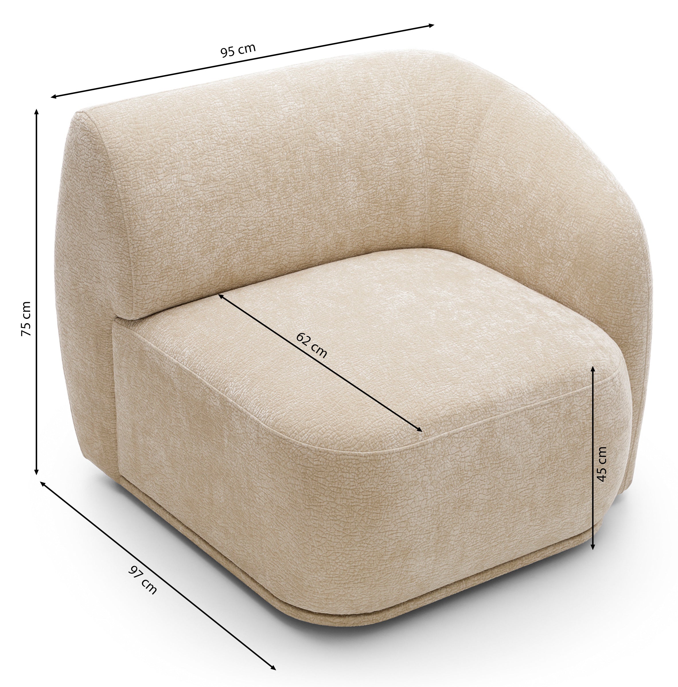 Einzelmodul Bommo rechtsseitig beige Chenille
