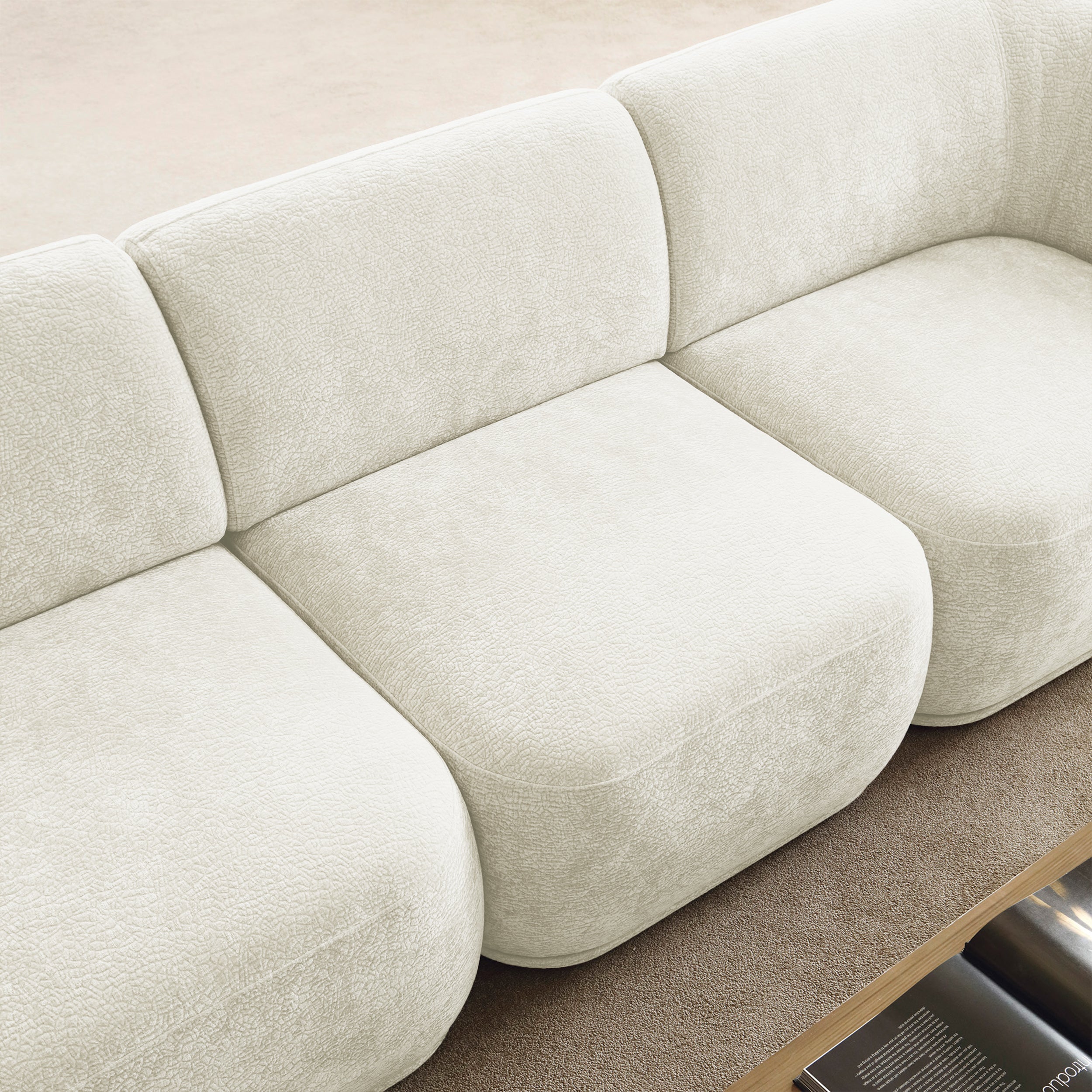 Einzelnes Mittelmodul Bommo, cremefarbenes Chenille