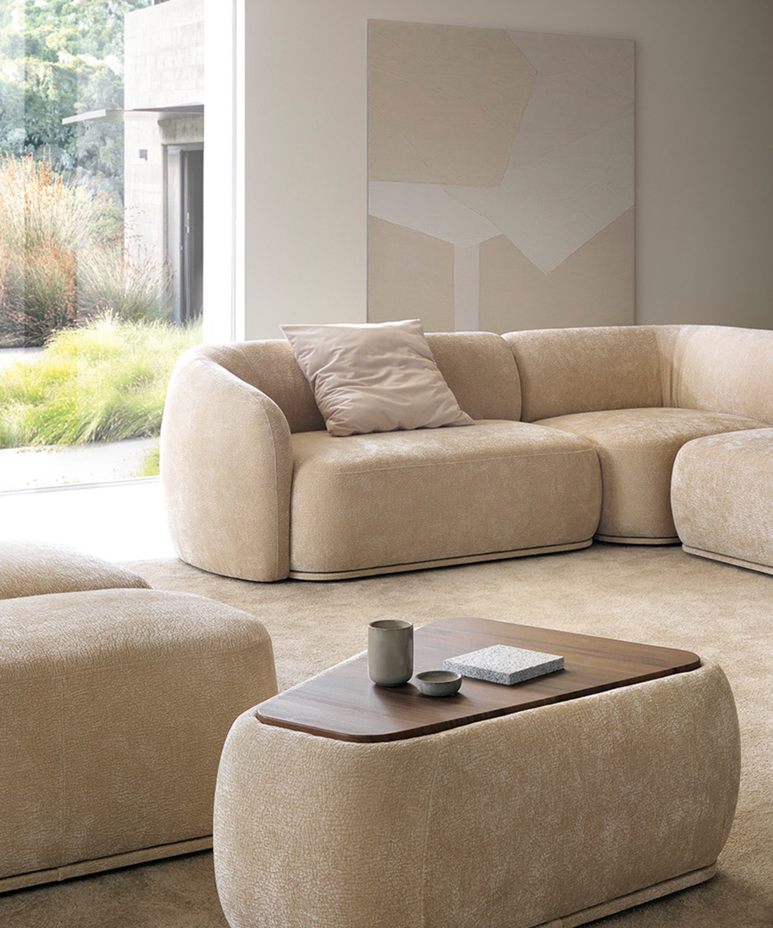 Doppelmodul Bommo linksseitig beige Chenille