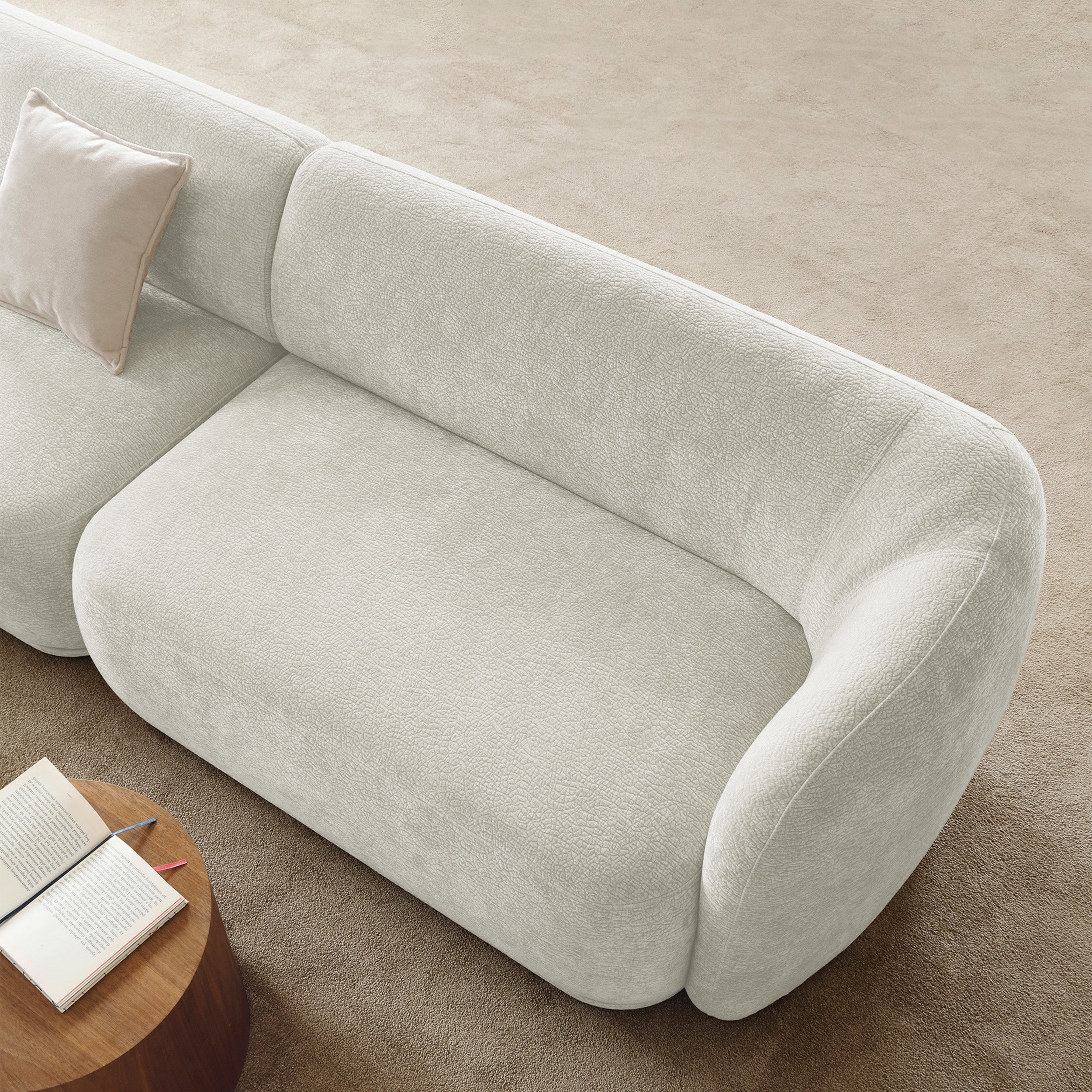 Modulares Ecksofa Bommo L-förmig linksseitig, cremefarben, Chenille