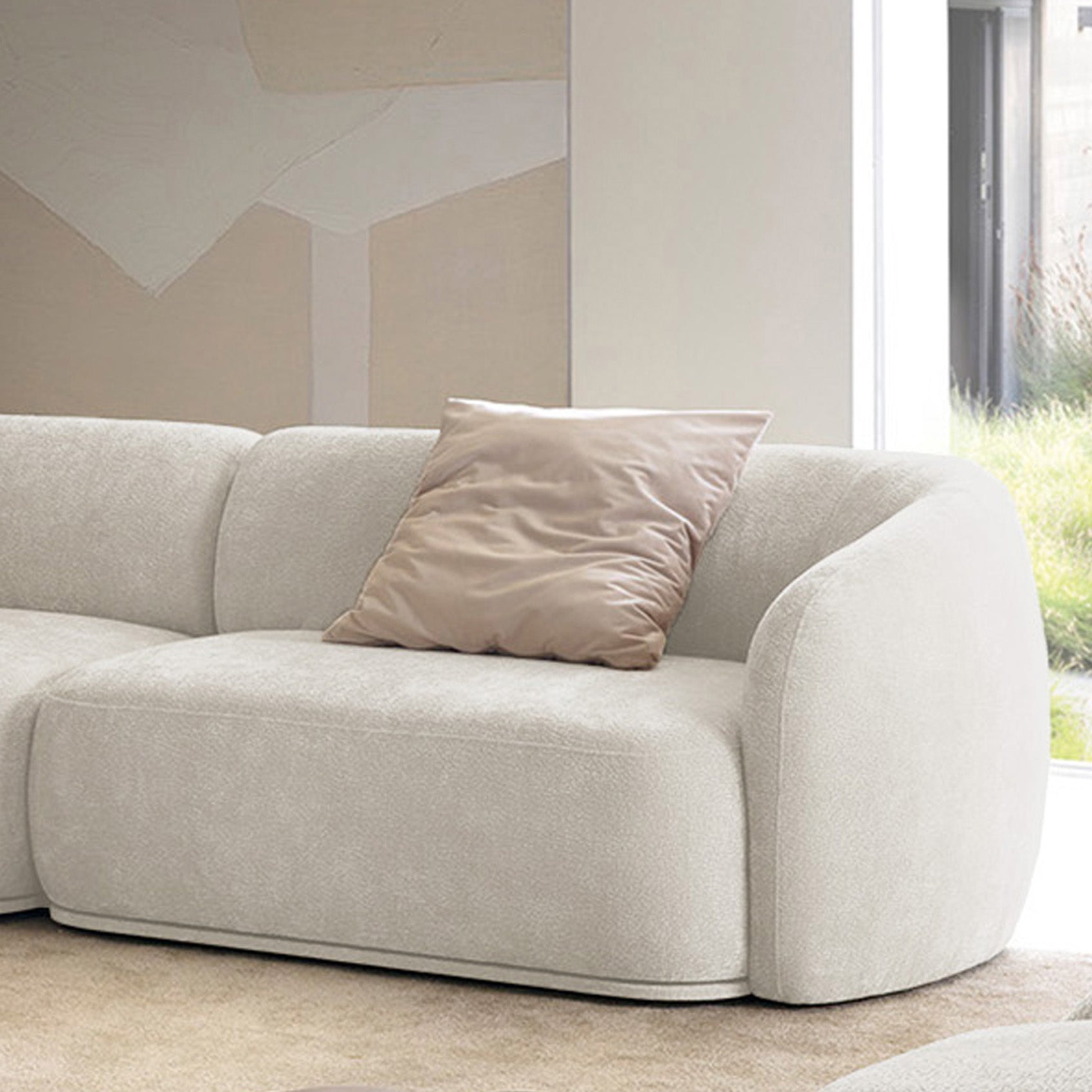Modulares Ecksofa Bommo L-förmig linksseitig, cremefarben, Chenille