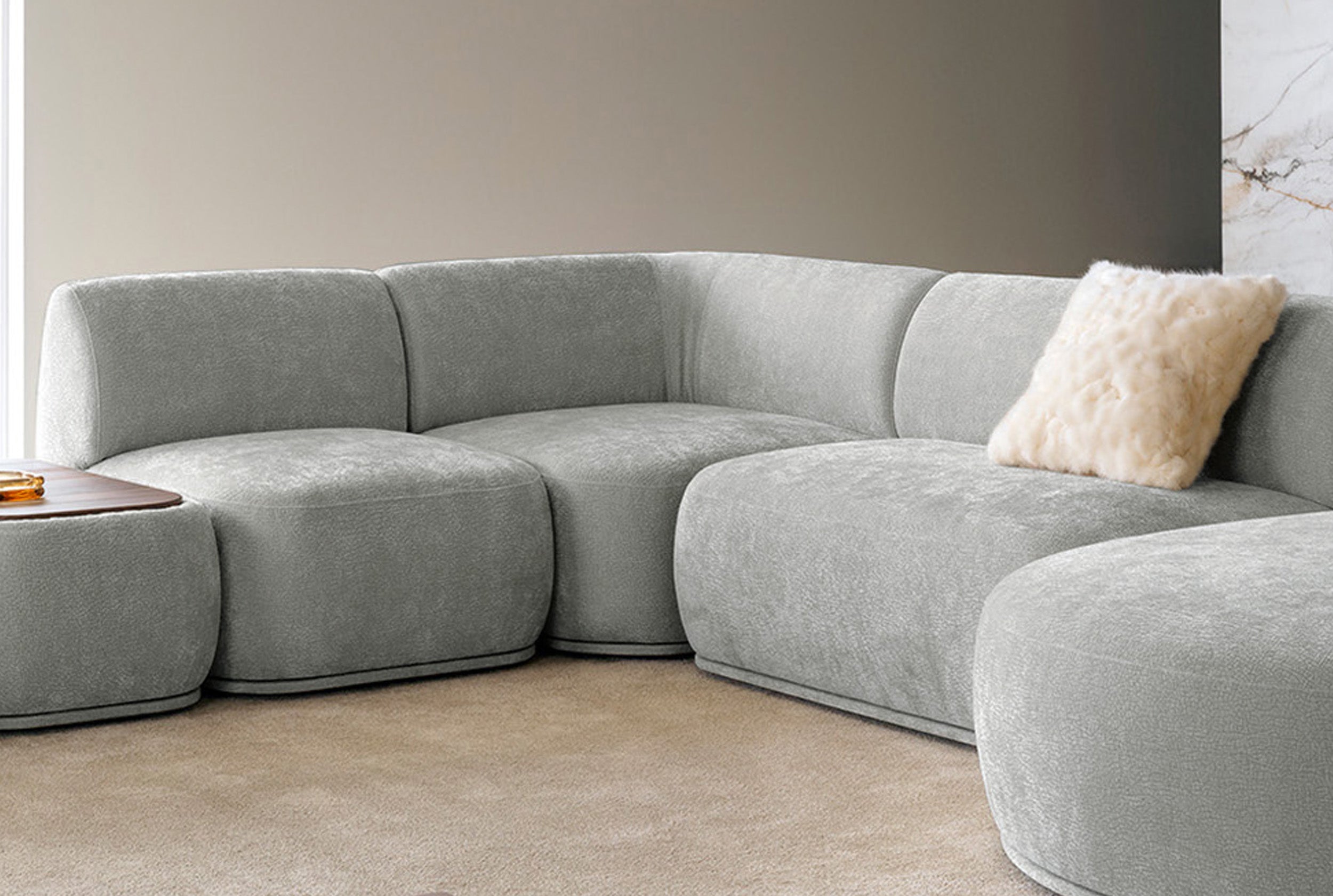 Bommo Eckmodul in grauem Chenille