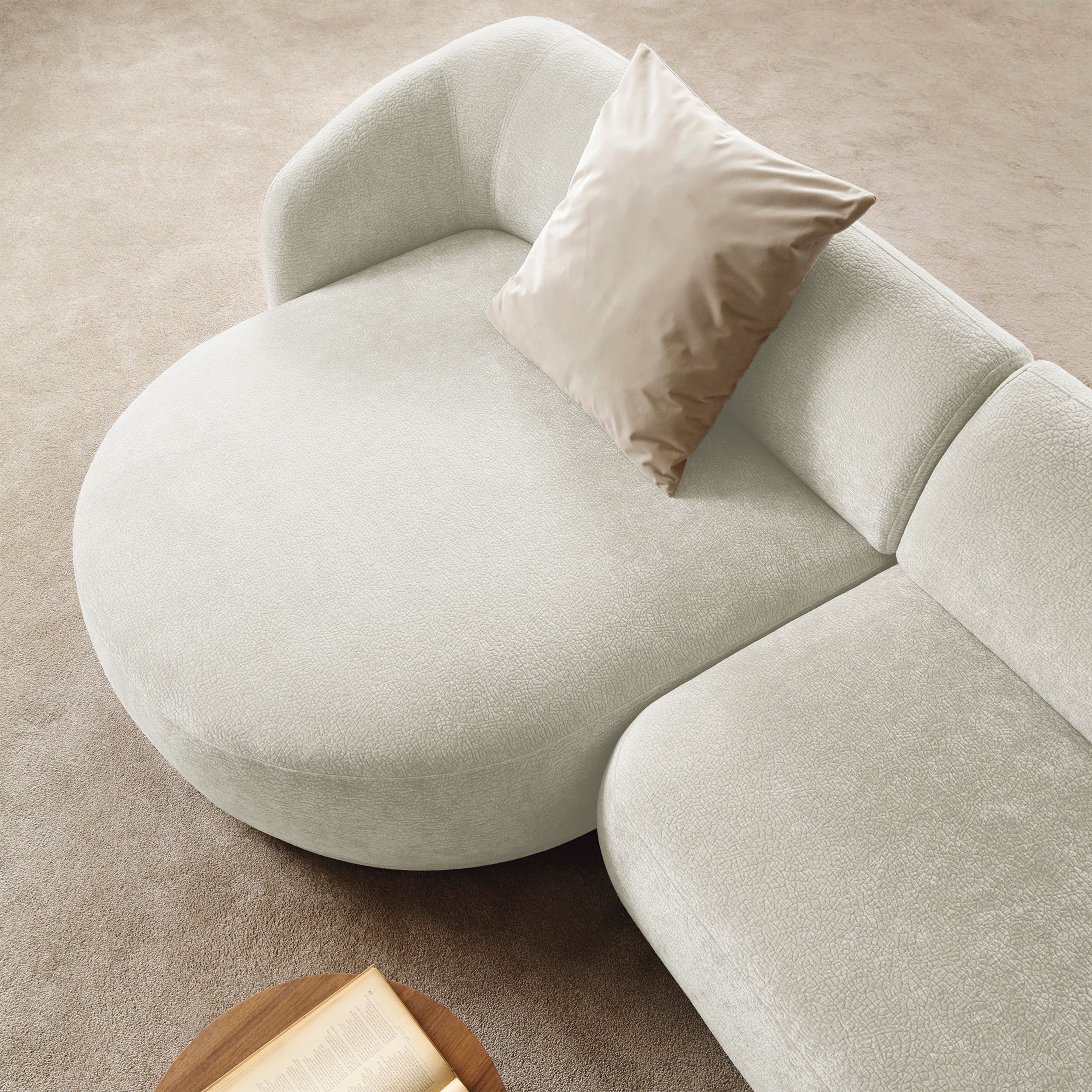 Modulare Ottomane Bommo, linksseitig, cremefarben, Chenille