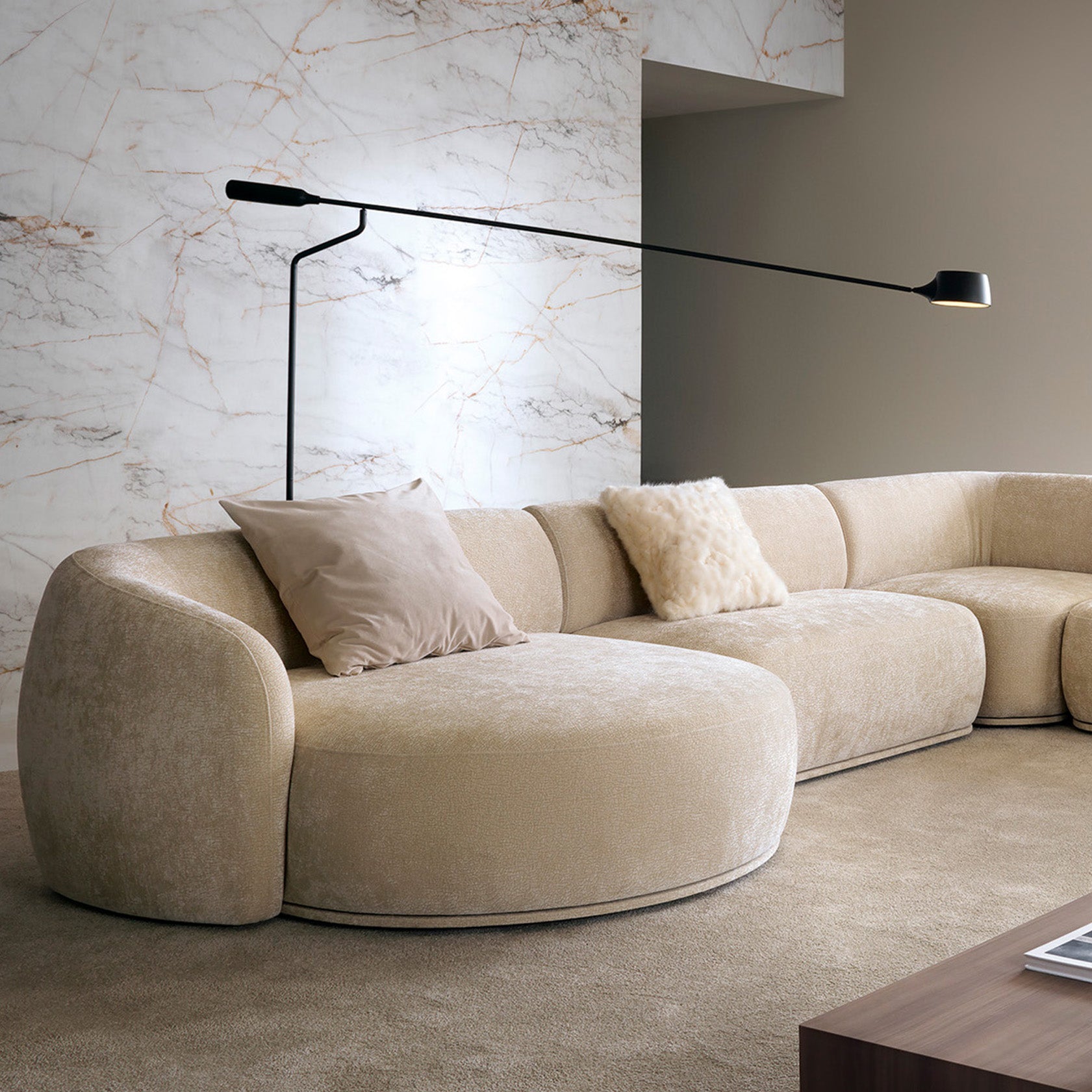 Modulares Ecksofa Bommo L-förmig linksseitig beige Chenille