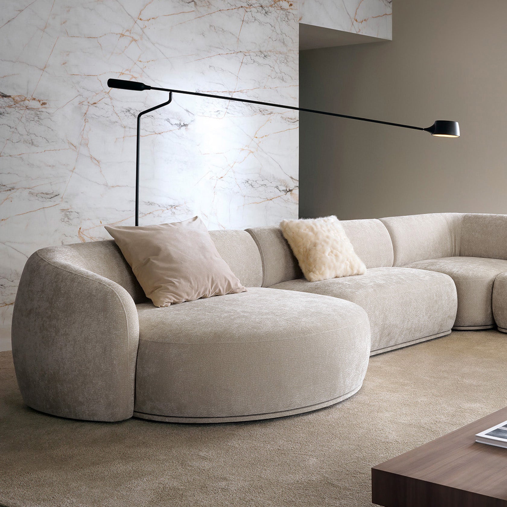 Modulares Ecksofa Bommo L-förmig linksseitig grau-beige Chenille