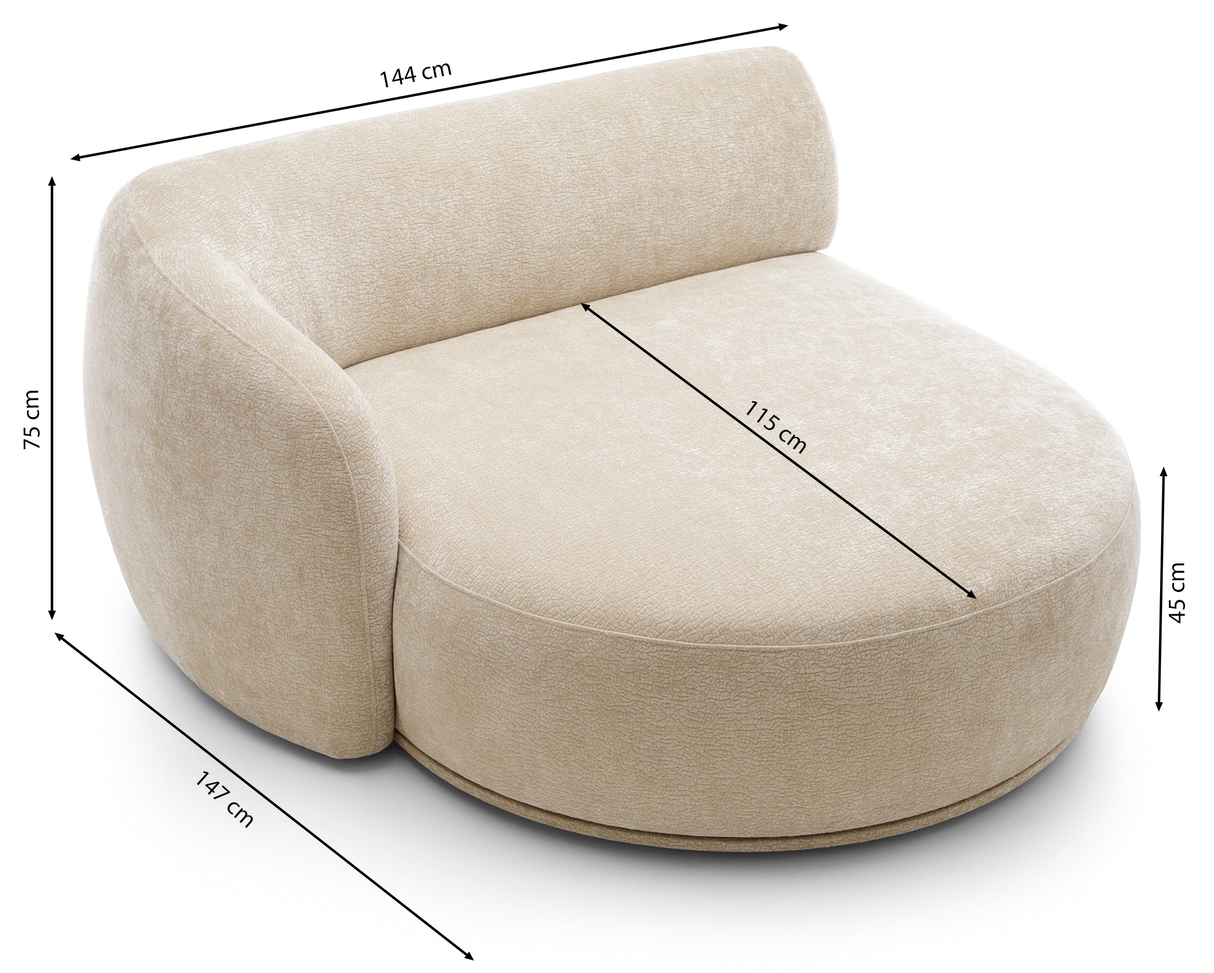 Modulare Ottomane Bommo, linksseitig, cremefarben, Chenille