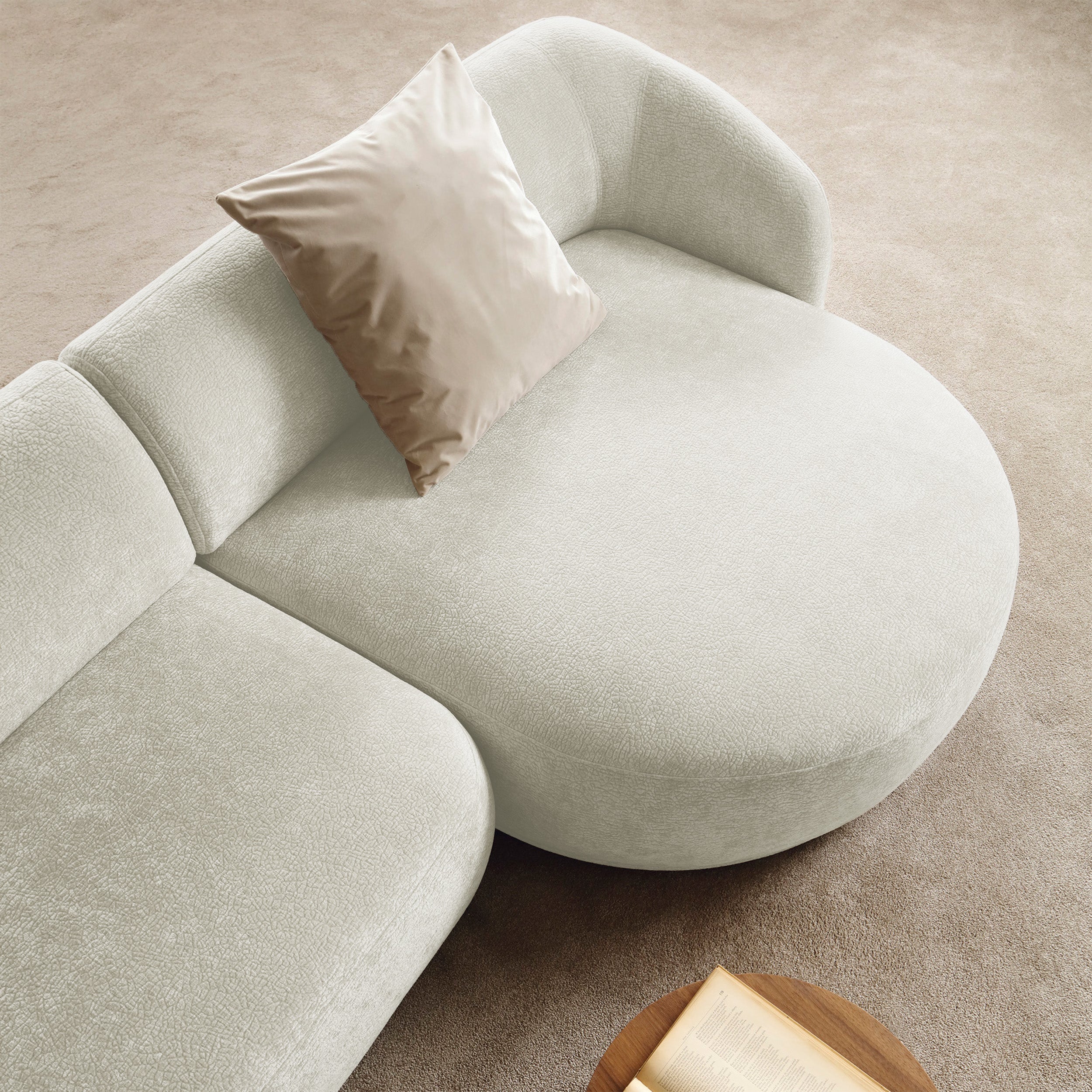 Modulares Ottomane Bommo, rechtsseitig, cremefarbenes Chenille