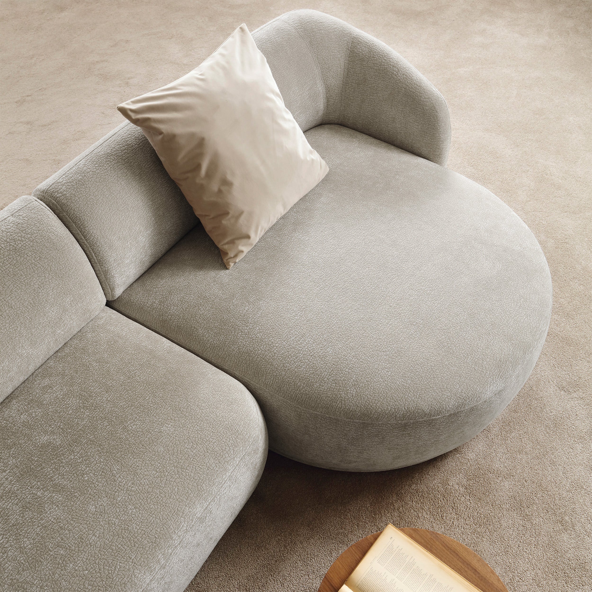 Modulares Ottomanen-Modul Bommo, rechtsseitig, grau-beige Chenille