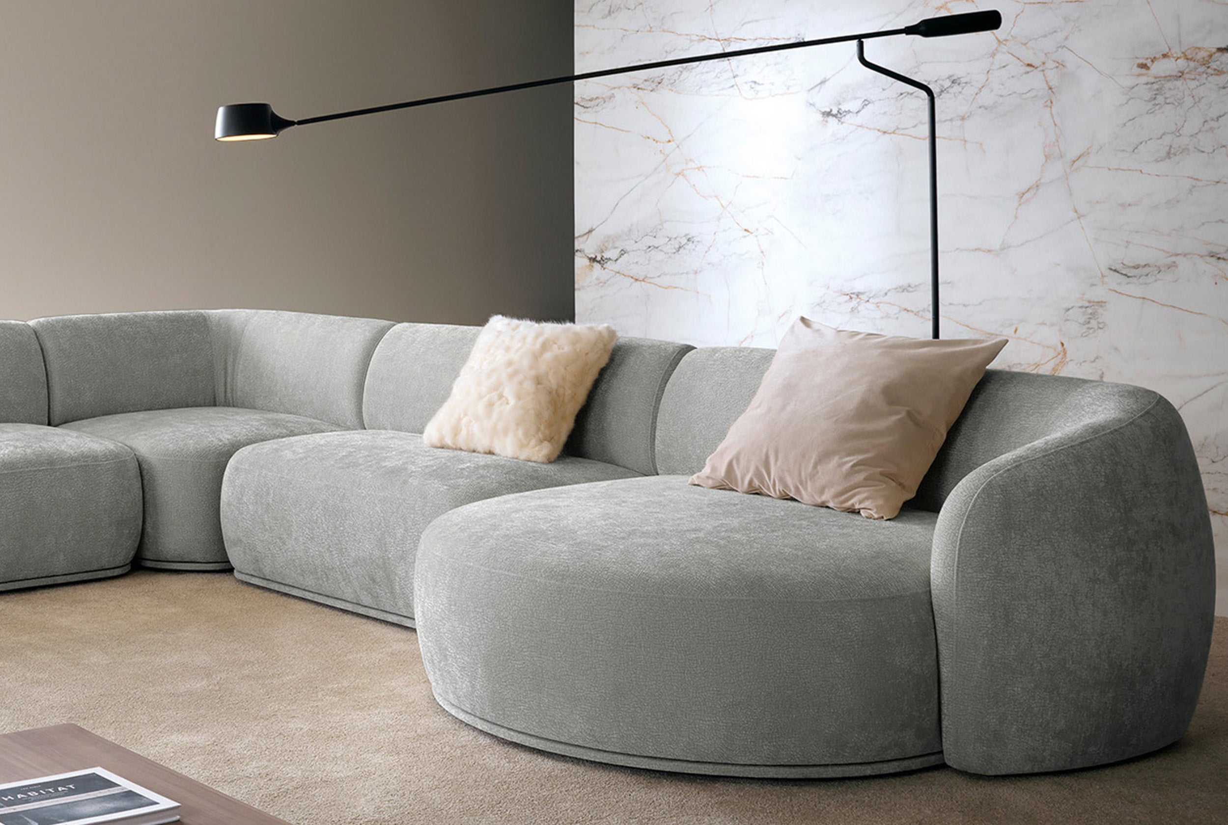 Modulares Ecksofa Bommo L-förmig, rechtsseitig, grau Chenille