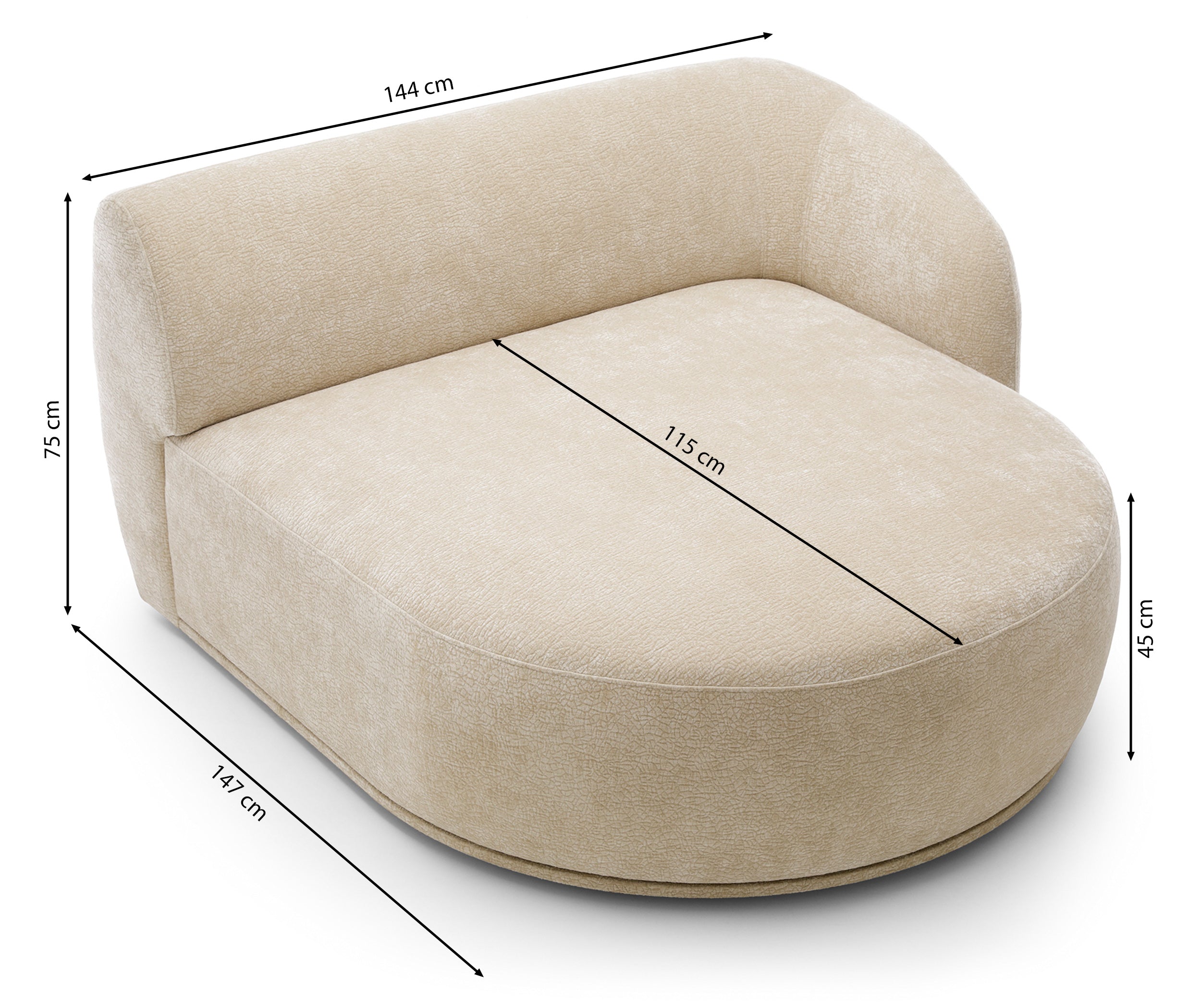 Modulares Ottomanen-Modul Bommo, rechtsseitig, grau-beige Chenille