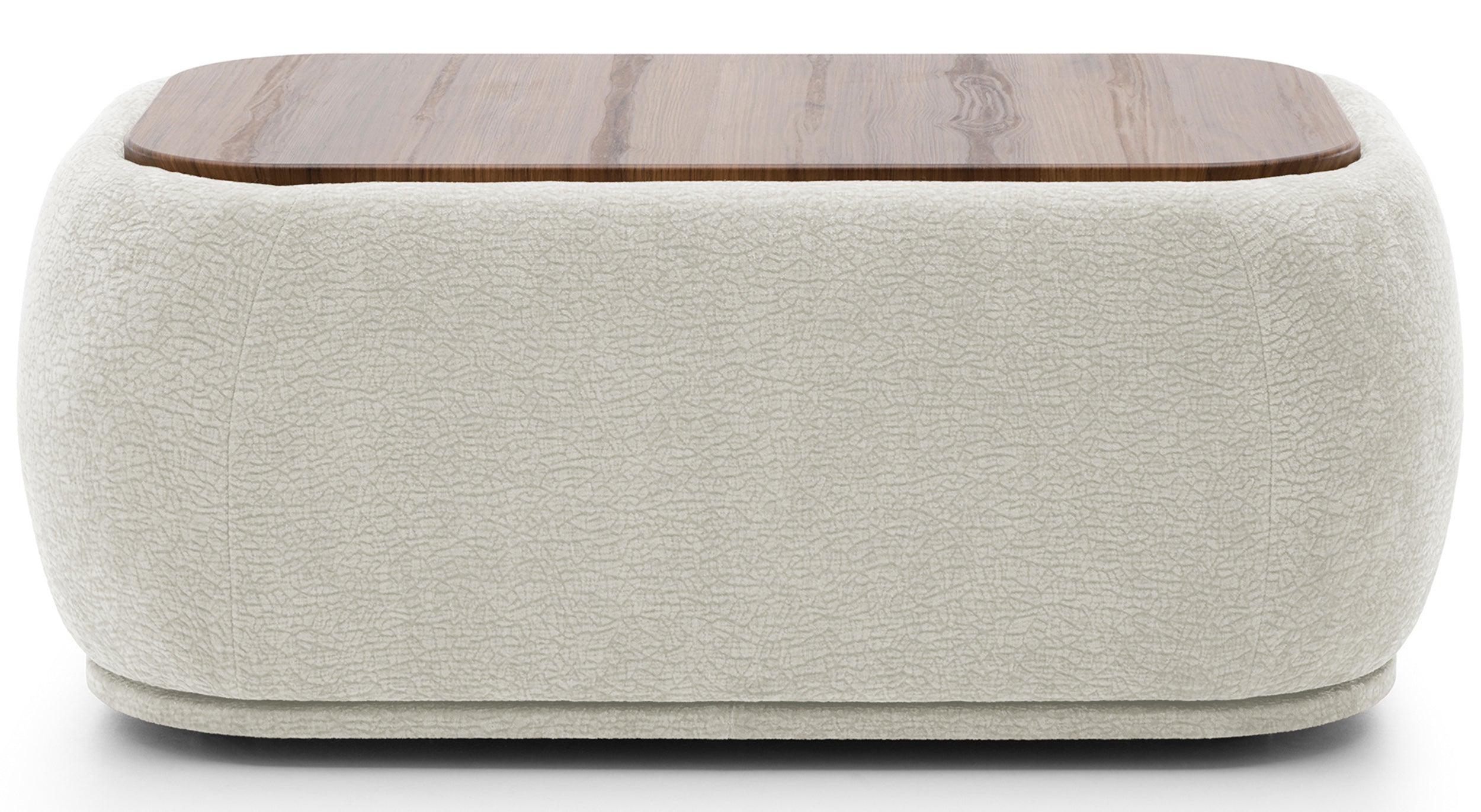 Modulares rechteckiges Pouf mit Platte Bommo, cremefarbenes Chenille