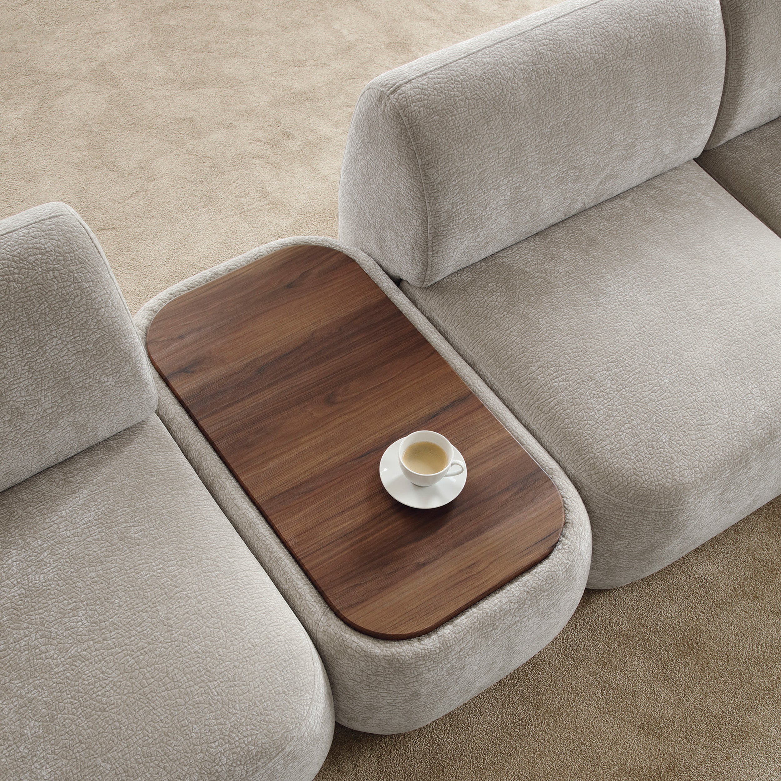 Modulares rechteckiges Hocker mit Platte Bommo, grau-beige Chenille