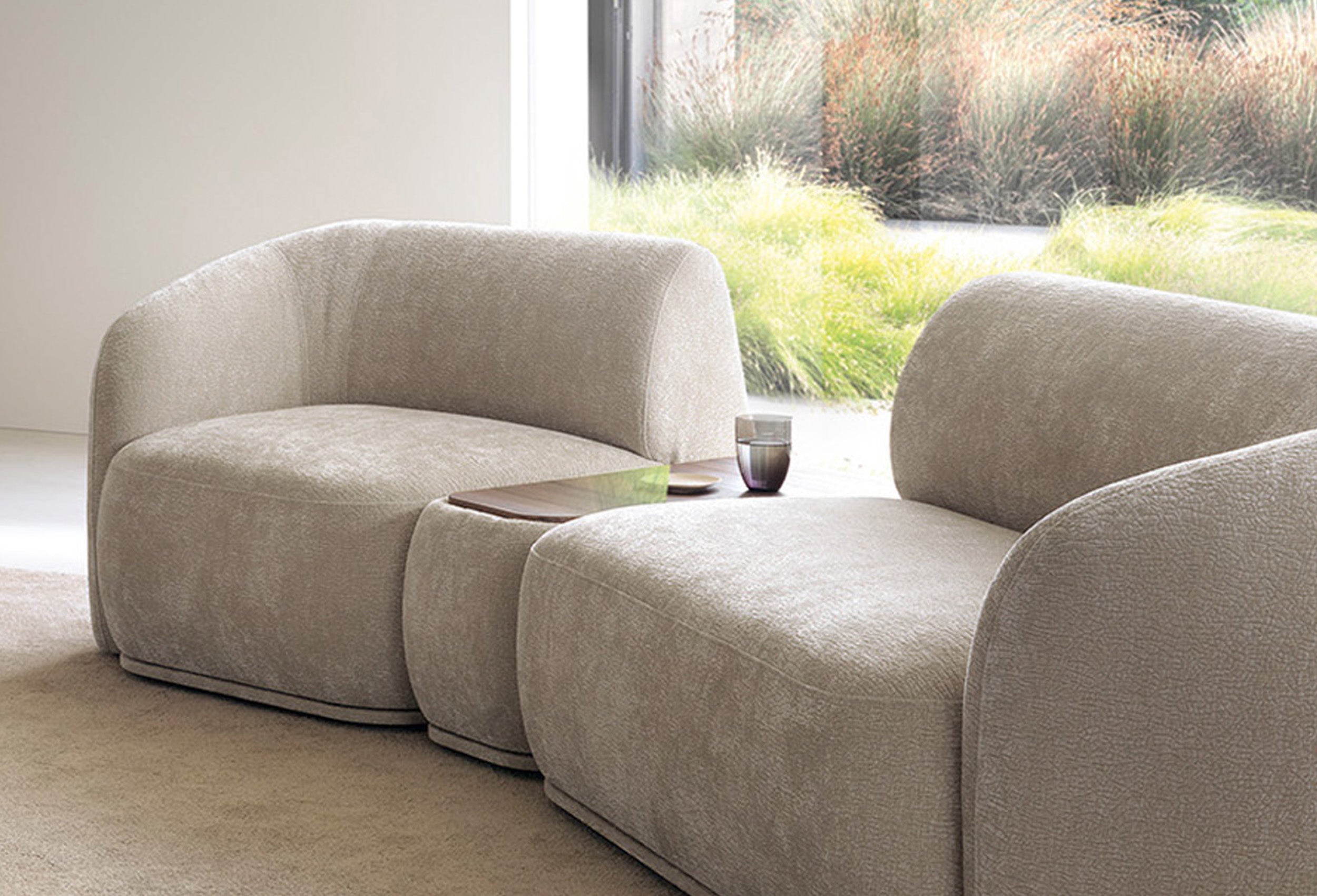Modulares rechteckiges Hocker mit Platte Bommo, grau-beige Chenille