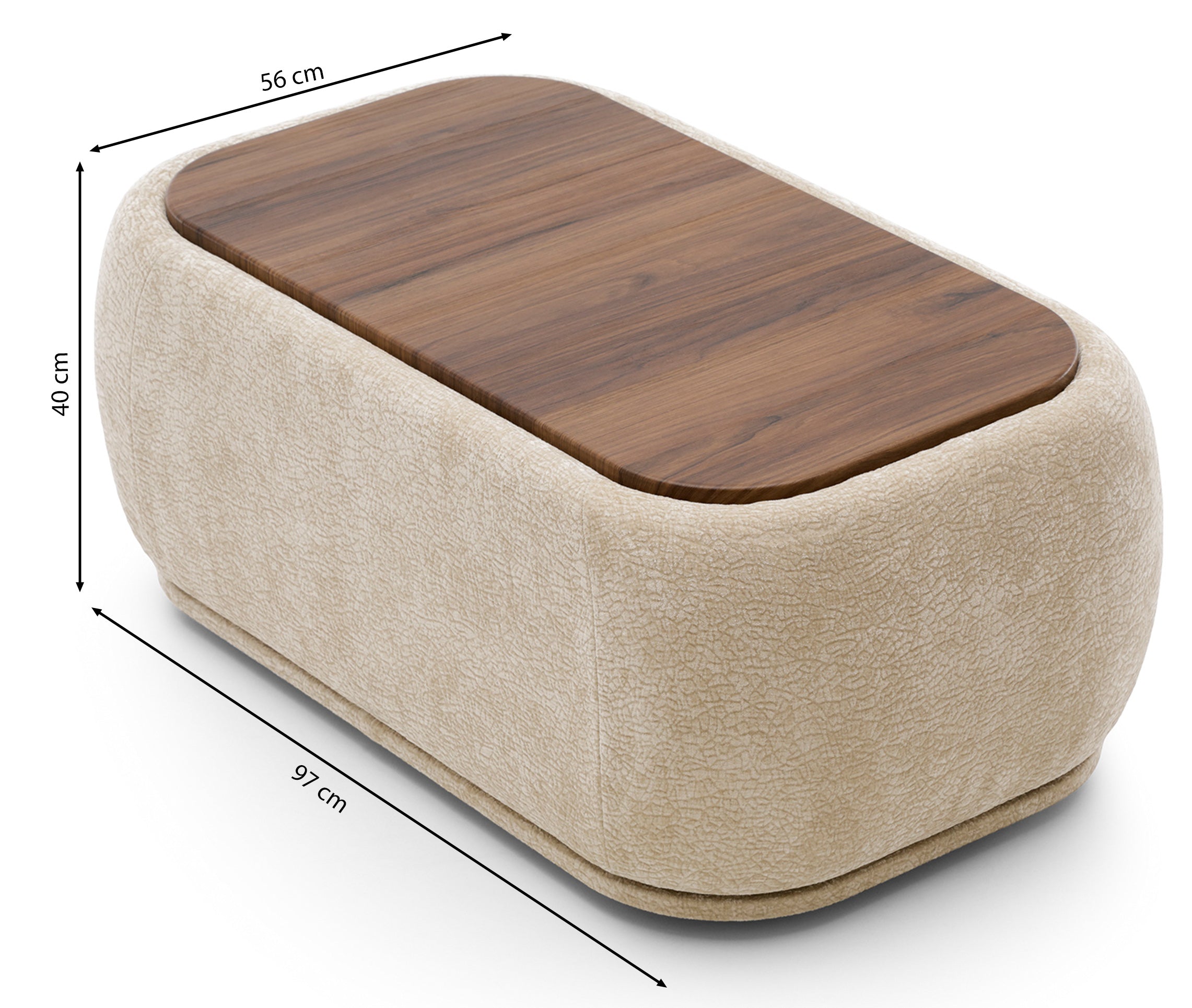 Modulares rechteckiges Hocker mit Platte Bommo, grau-beige Chenille