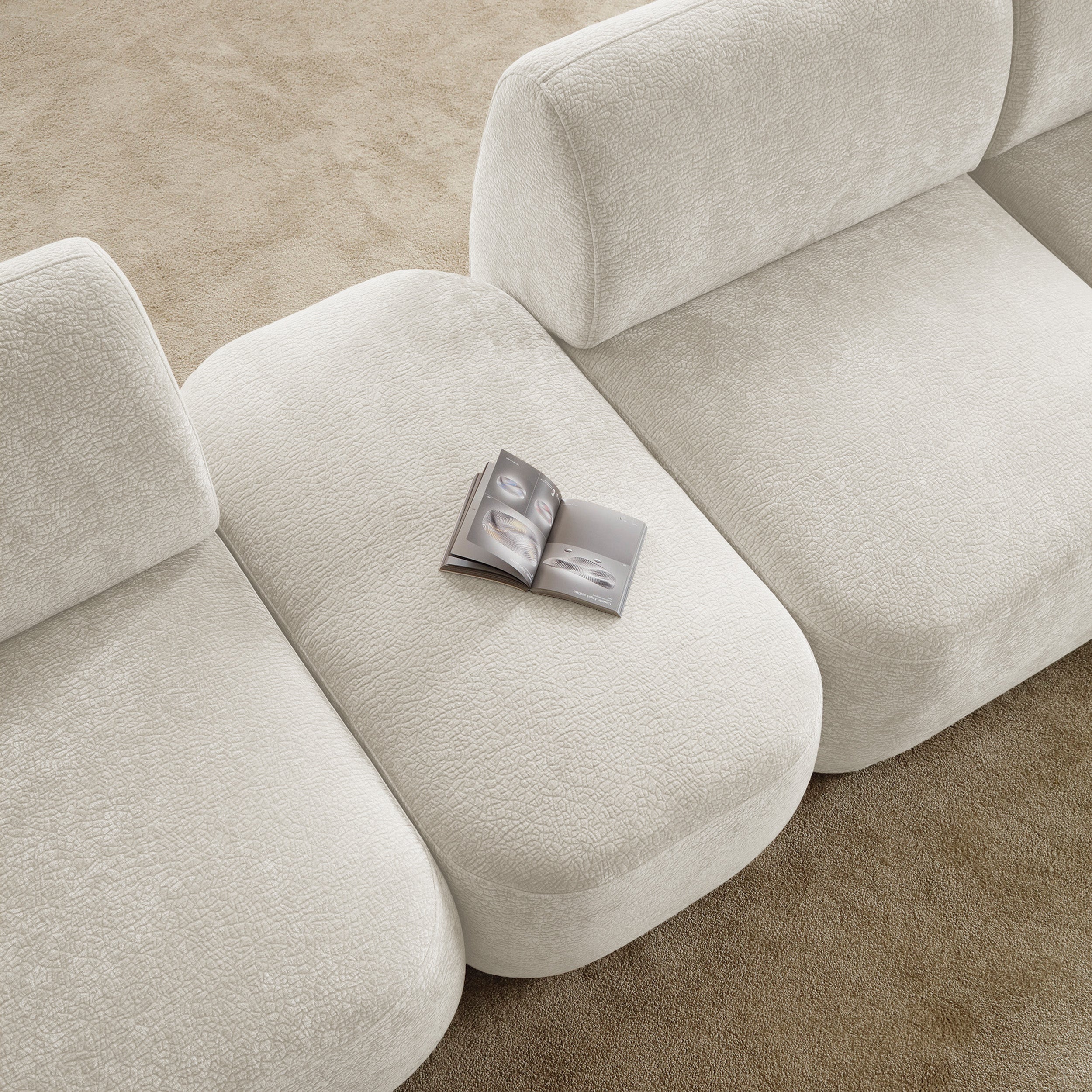 Modulares rechteckiges Pouf Bommo in cremefarbenem Chenille