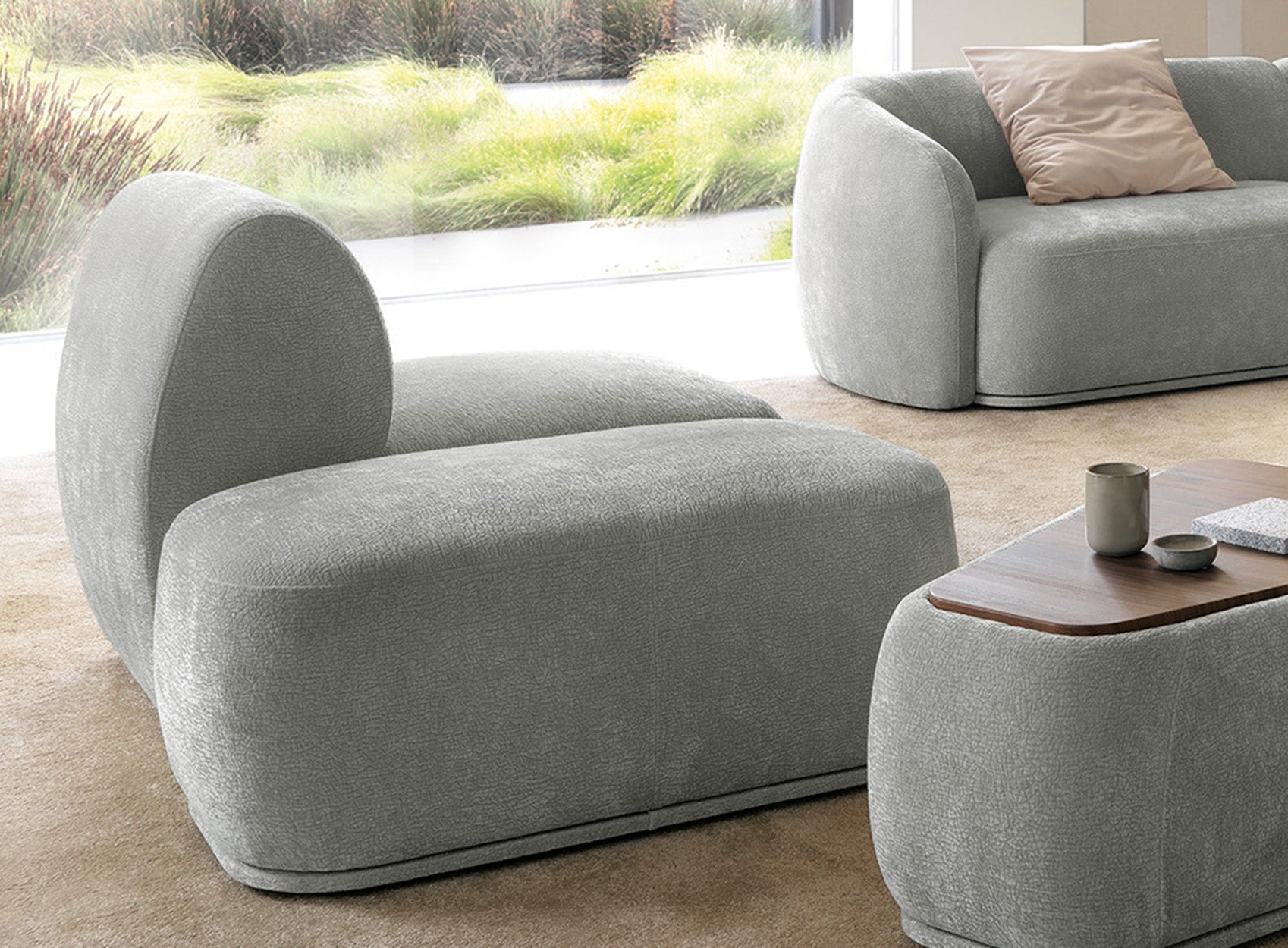 Modulares rechteckiges Pouf Bommo in grauem Chenille