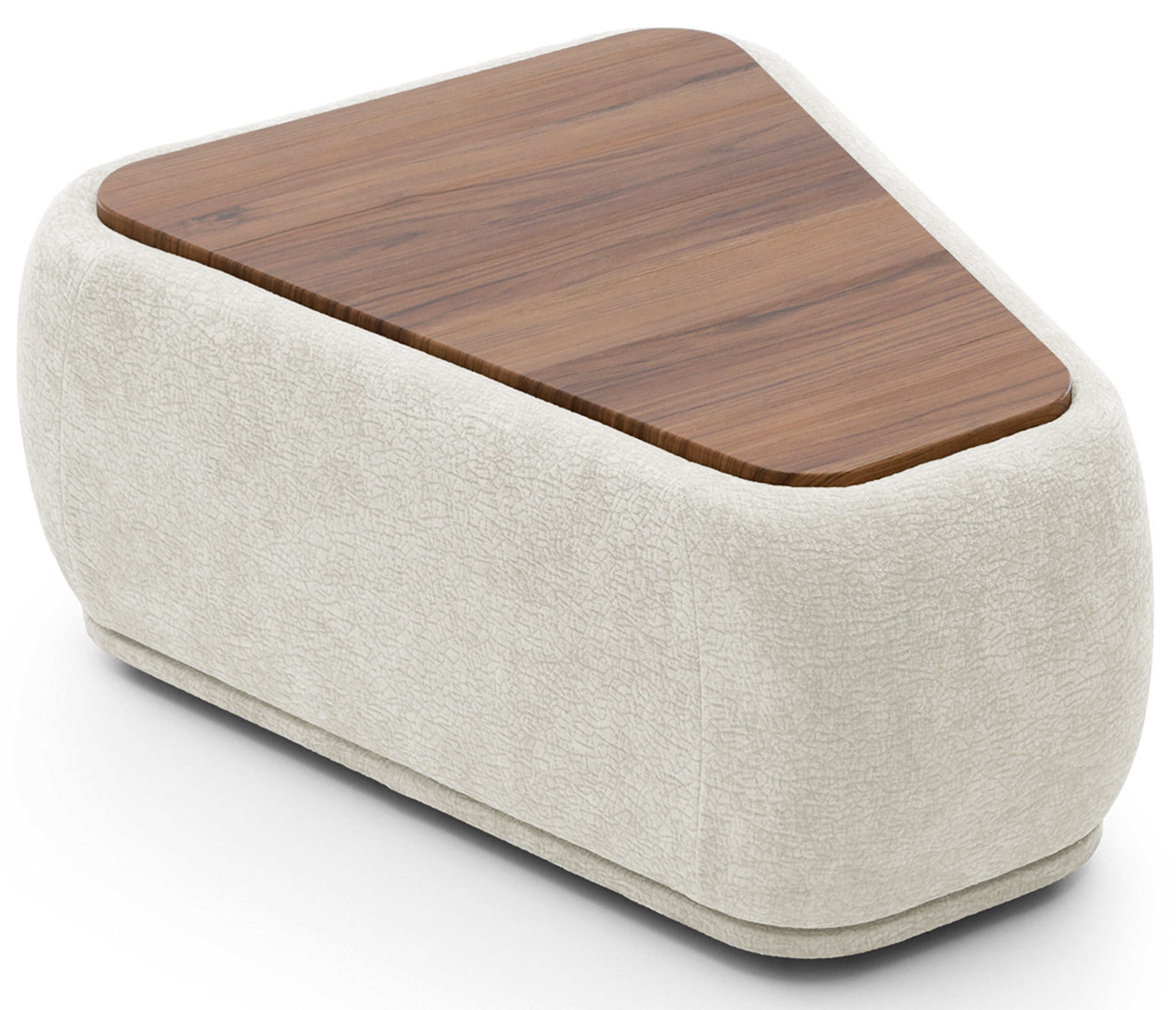 Modulares dreieckiges Hocker-Element mit Tischplatte Bommo, cremefarbenes Chenille