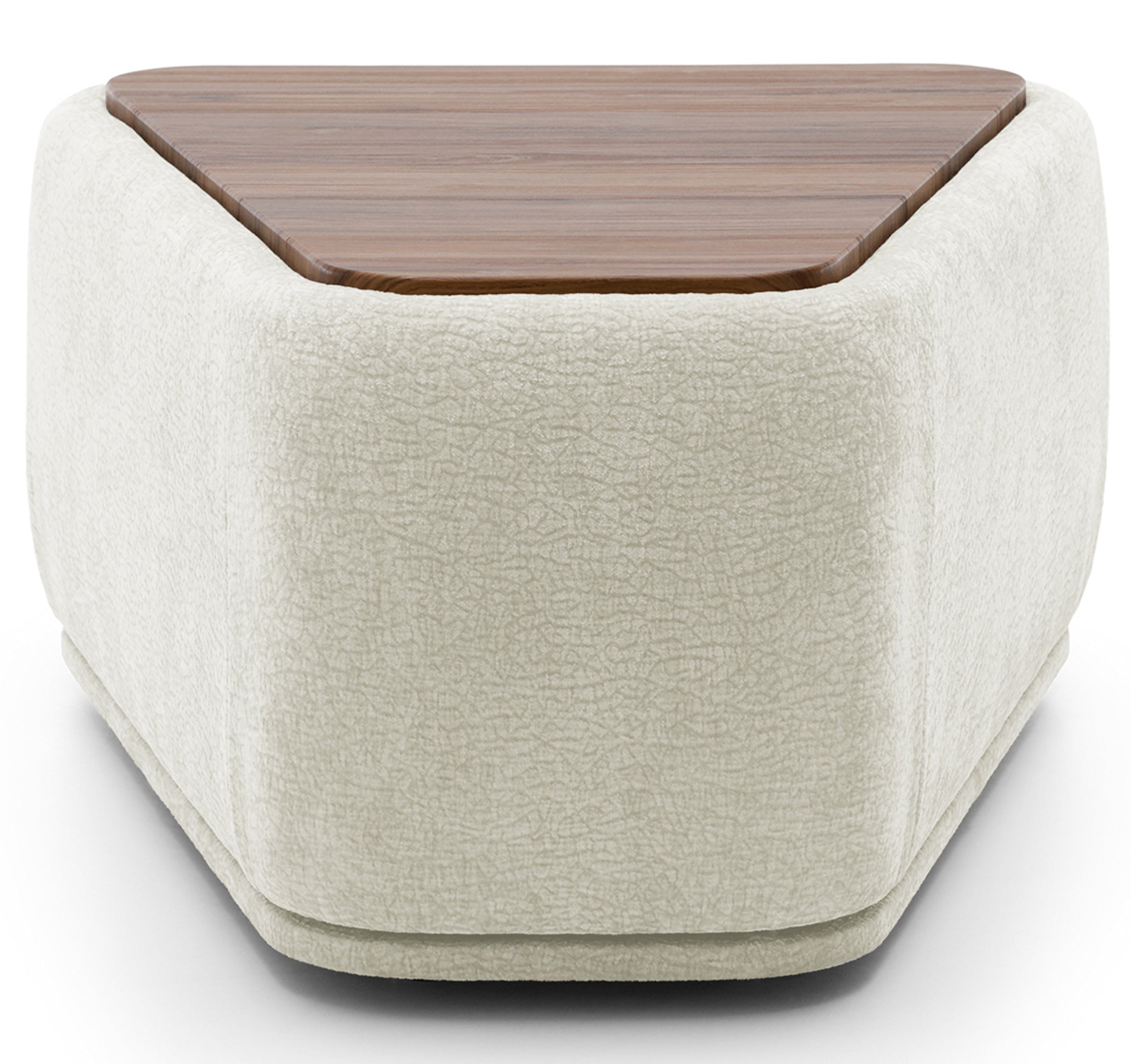 Modulares dreieckiges Hocker-Element mit Tischplatte Bommo, cremefarbenes Chenille