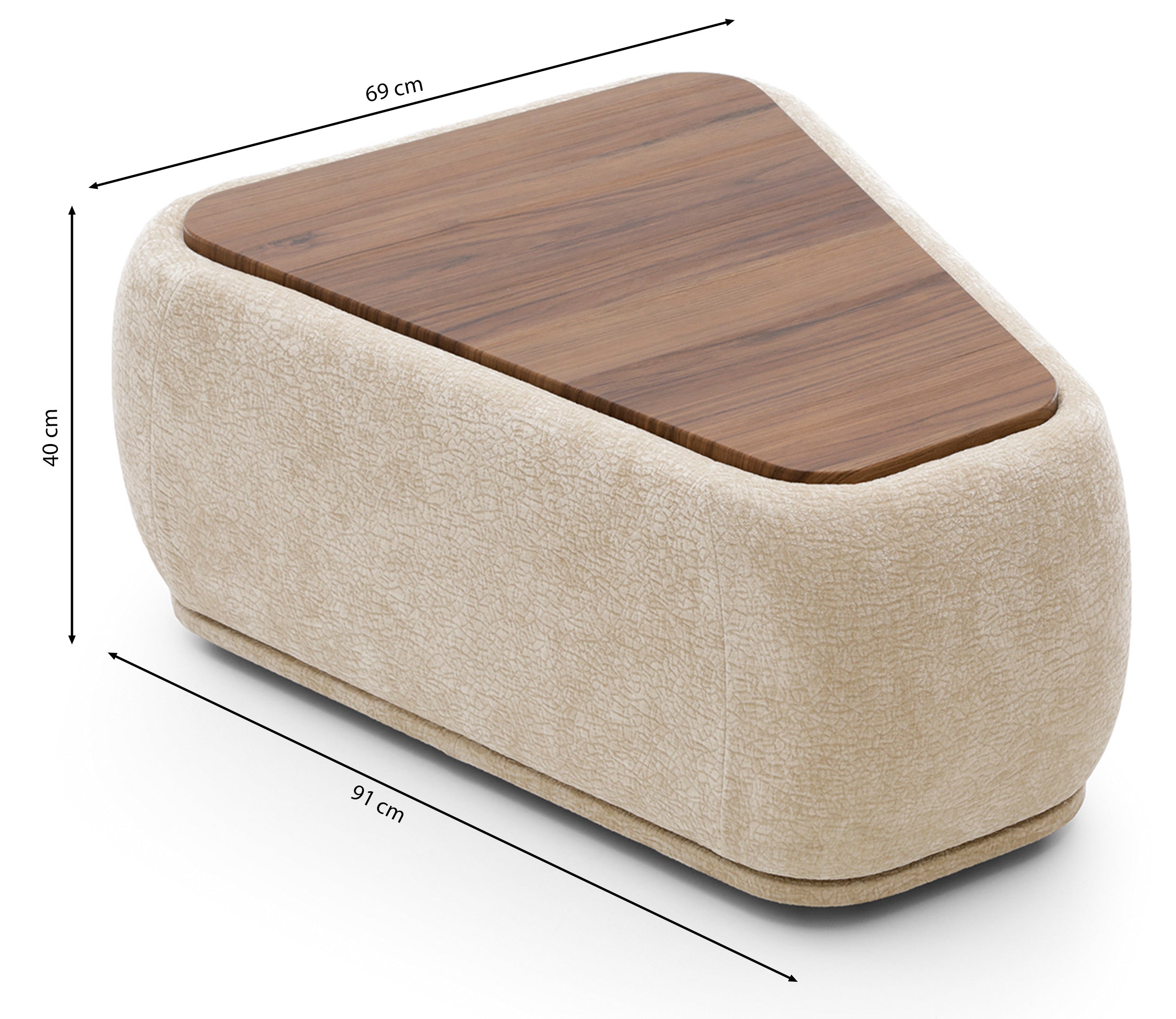 Modulares dreieckiges Hocker-Element mit Platte Bommo, beige Chenille