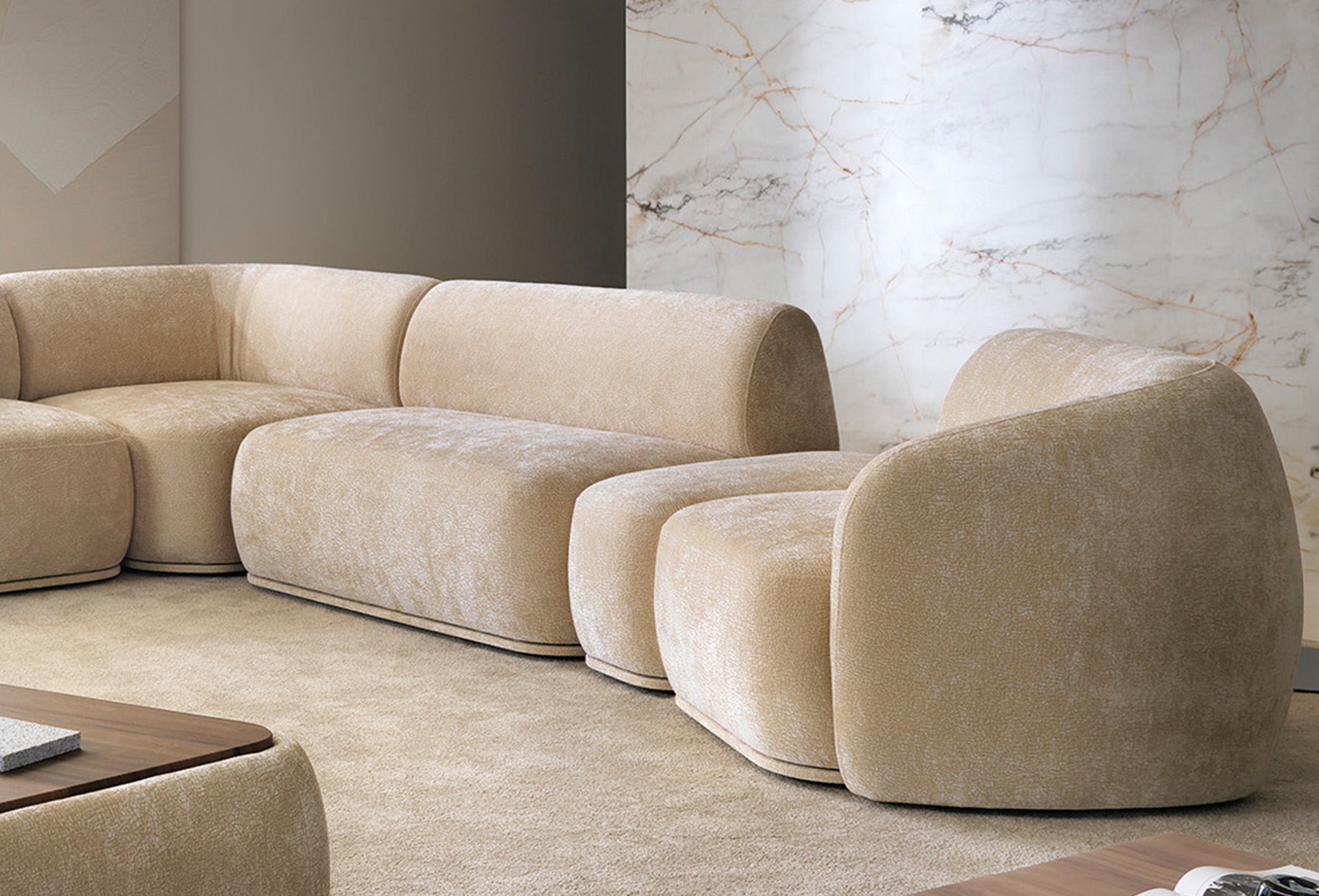 Modulares dreieckiges Pouf Bommo in Beige Chenille