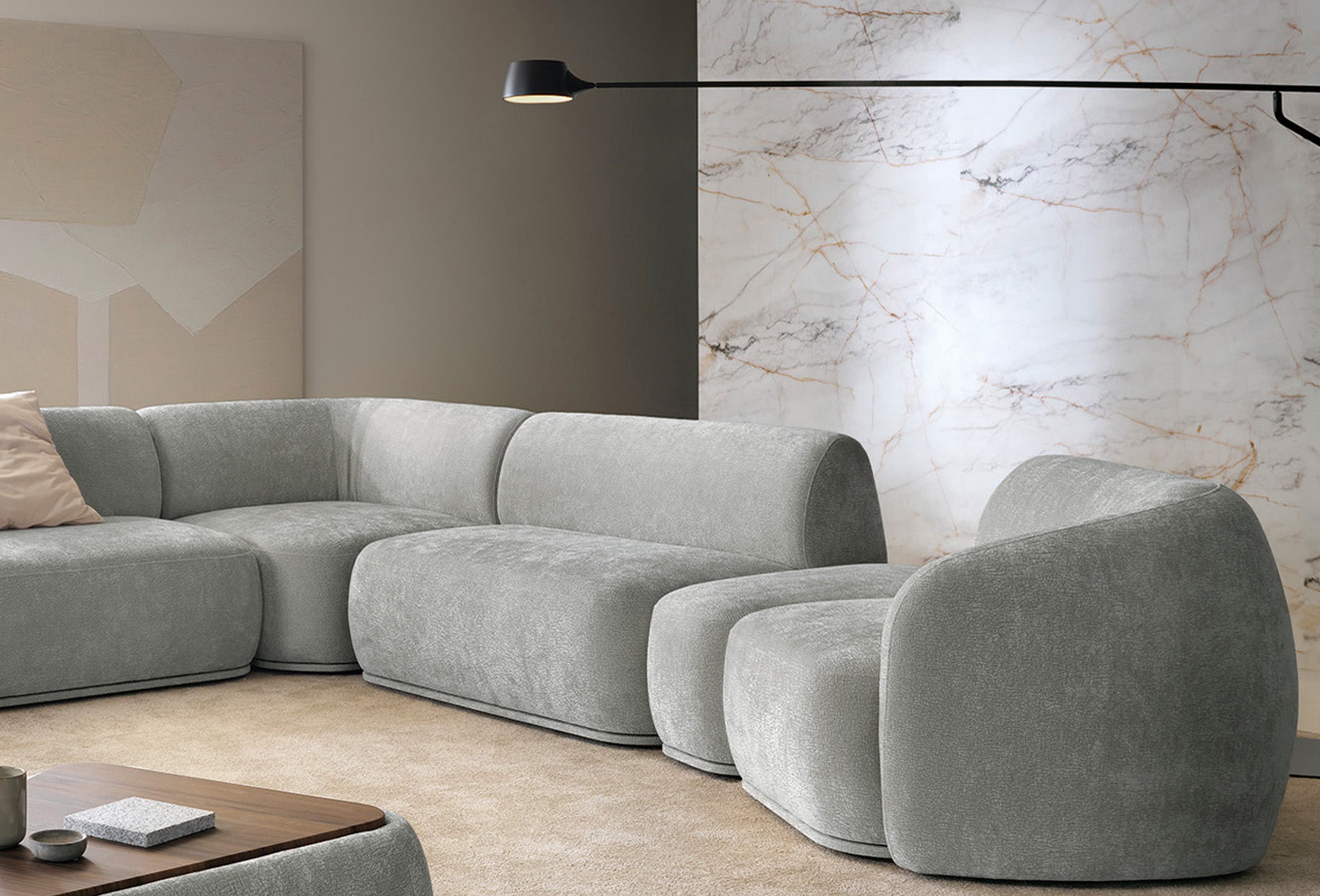 Modulares dreieckiges Pouf Bommo in grauem Chenille