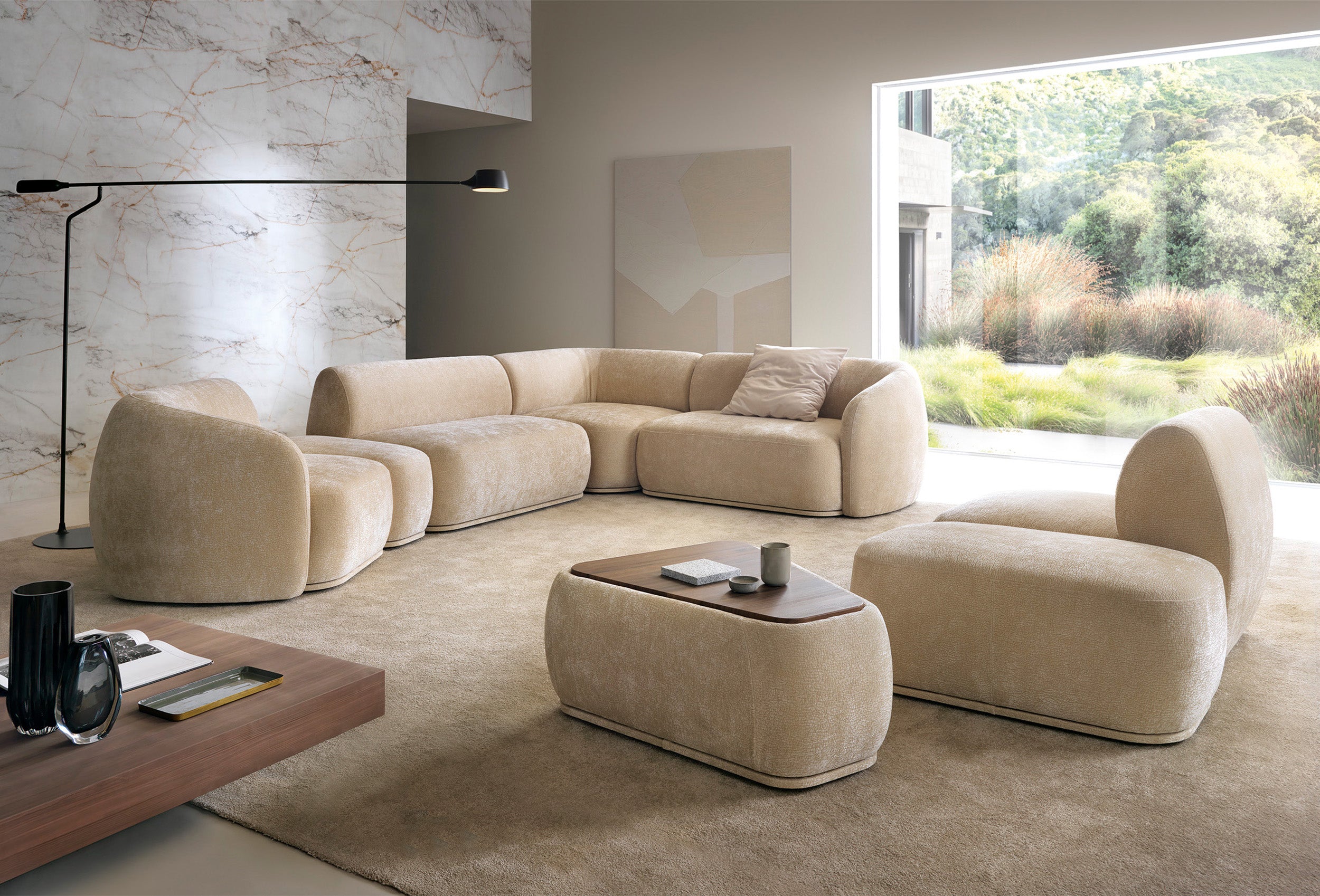 Einzelmodul Bommo linksseitig, beige Chenille