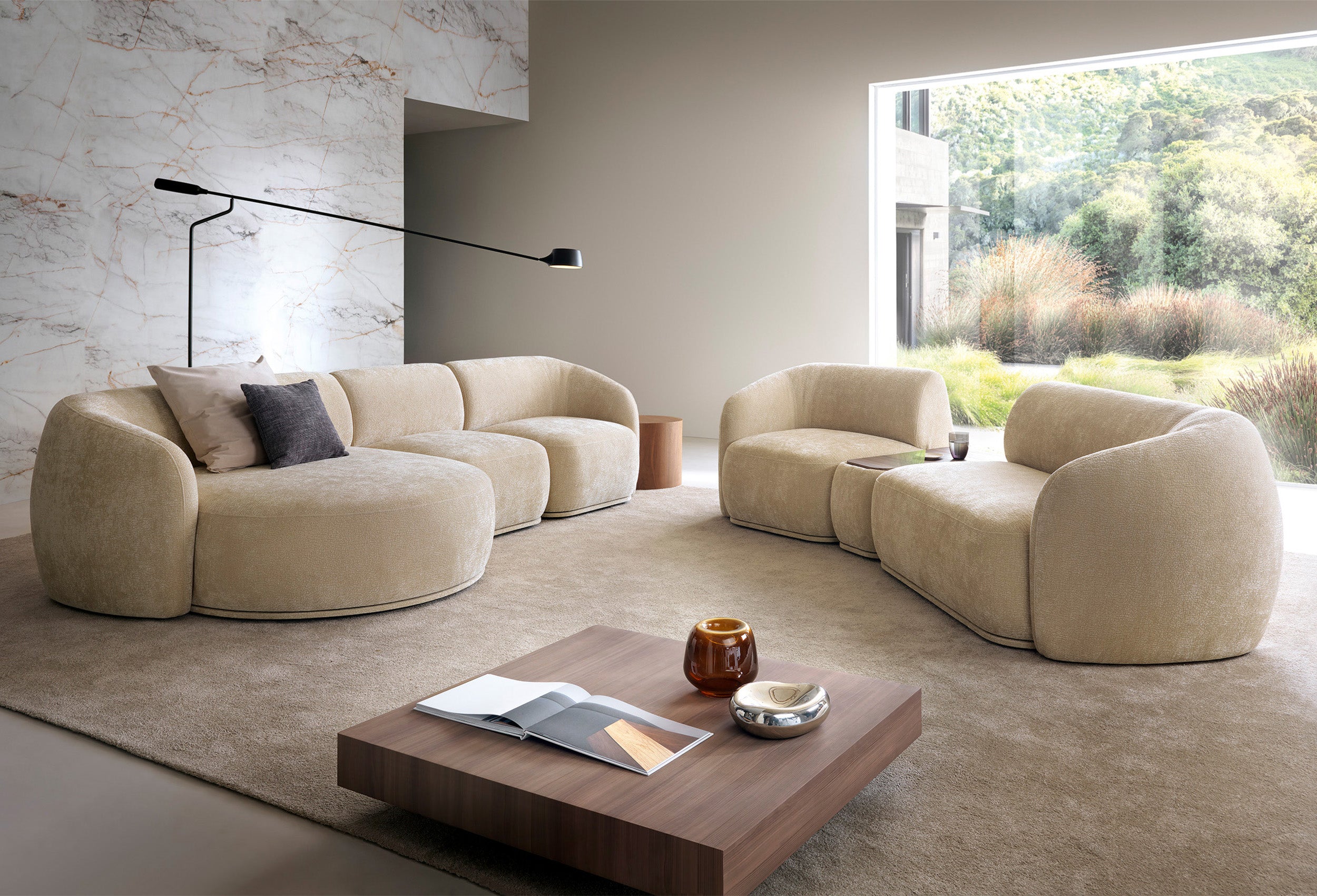Modulares Ottomanen-Element Bommo linksseitig beige Chenille