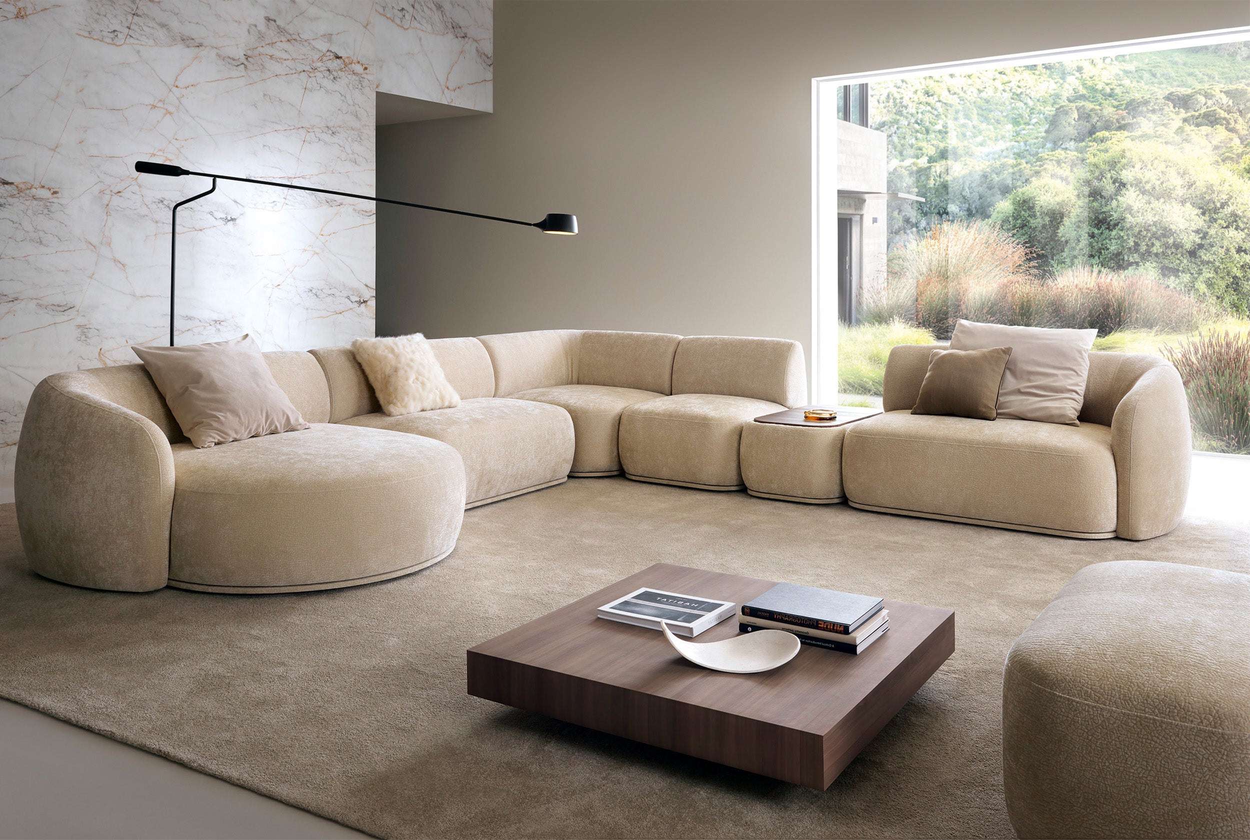 Modulares Ottomanen-Element Bommo linksseitig beige Chenille