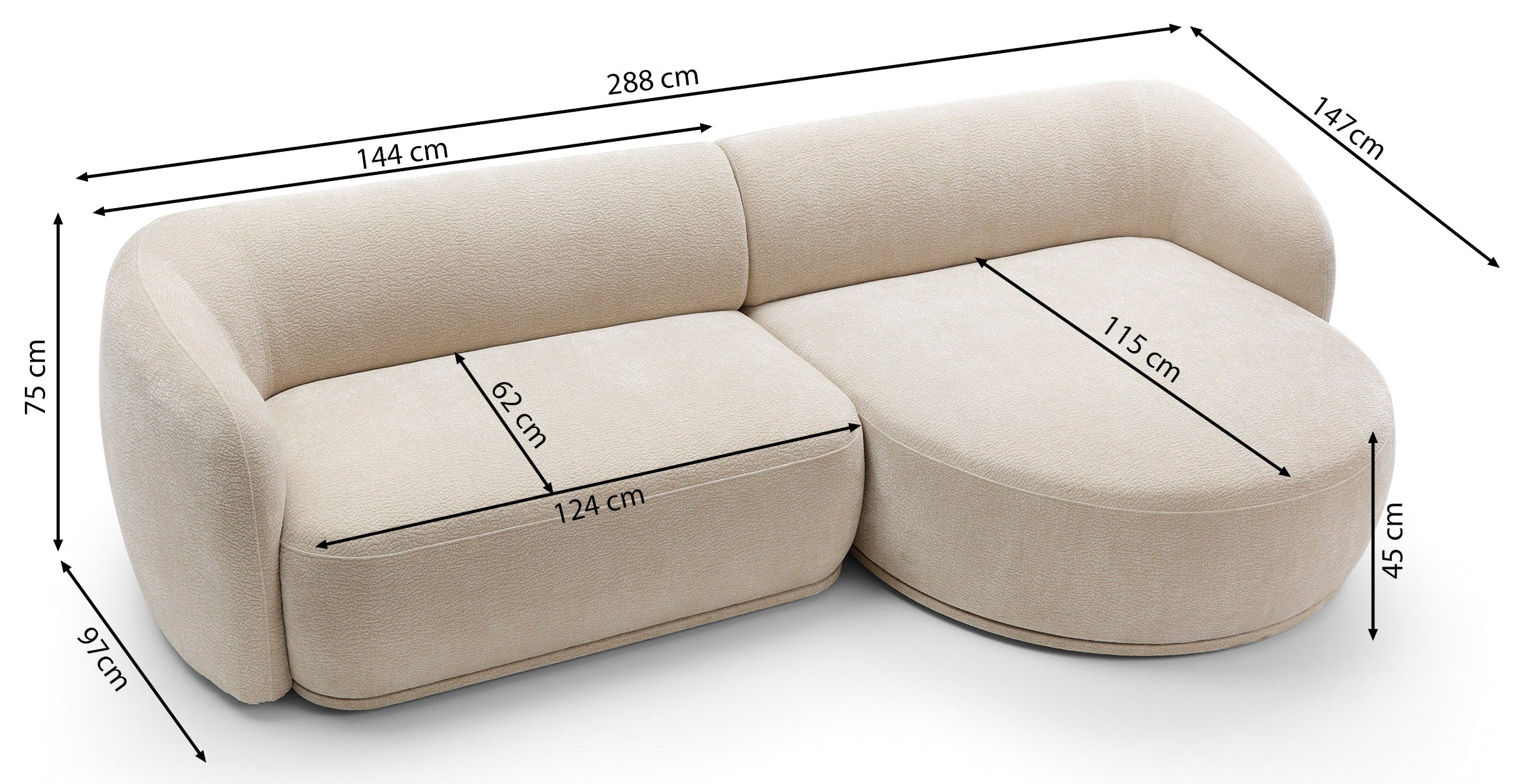 Modulares Ecksofa Bommo L-förmig linksseitig beige Chenille