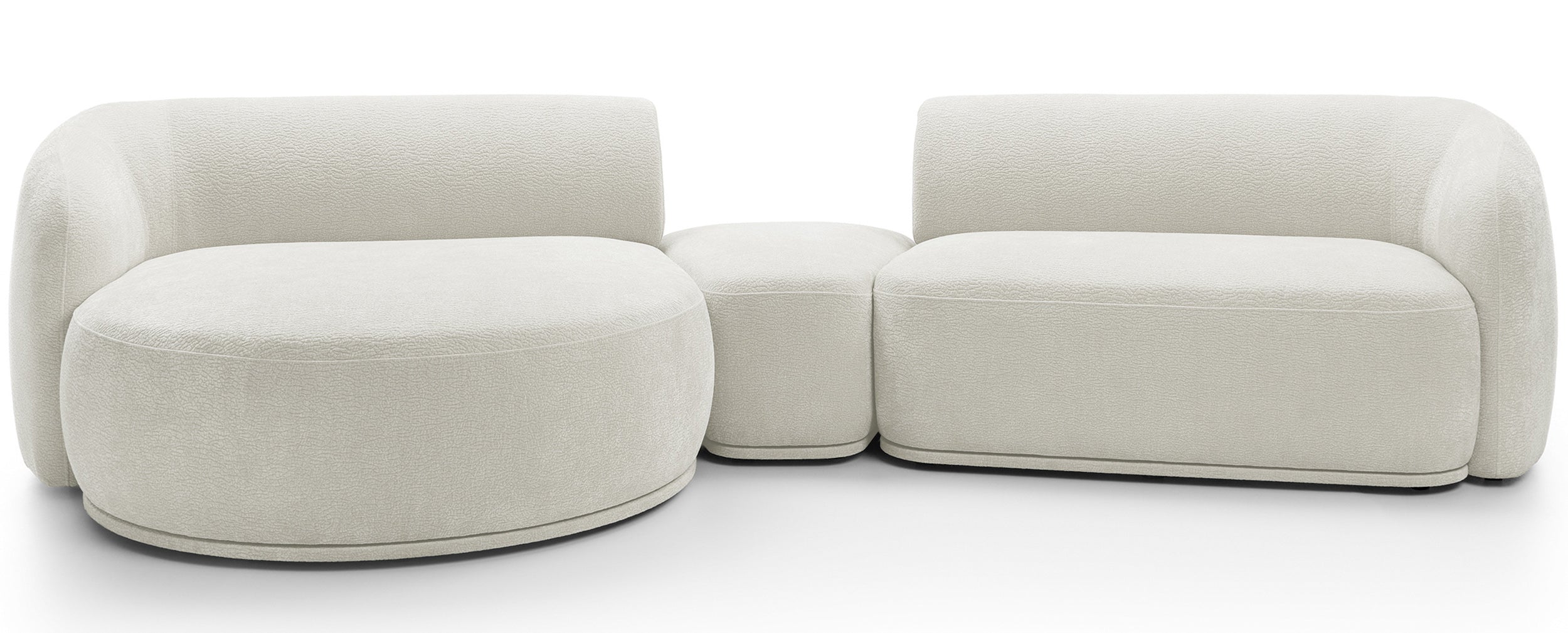 Modulares Ecksofa Bommo L-förmig mit linksseitigem Hocker, cremefarbener Chenillestoff