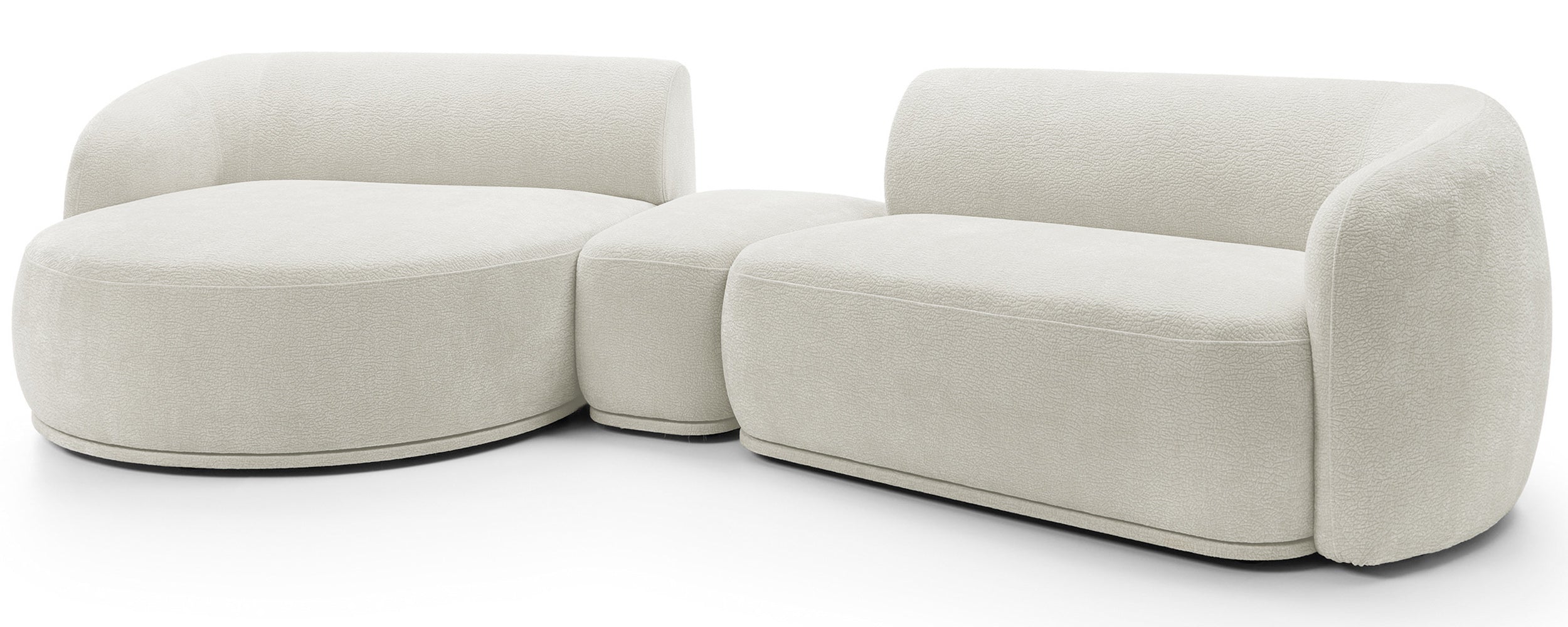 Modulares Ecksofa Bommo L-förmig mit linksseitigem Hocker, cremefarbener Chenillestoff