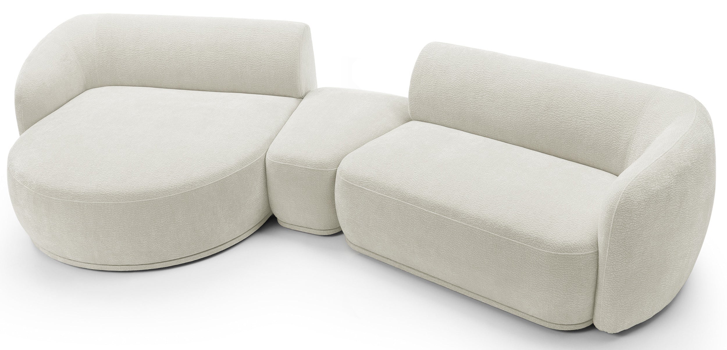 Modulares Ecksofa Bommo L-förmig mit linksseitigem Hocker, cremefarbener Chenillestoff