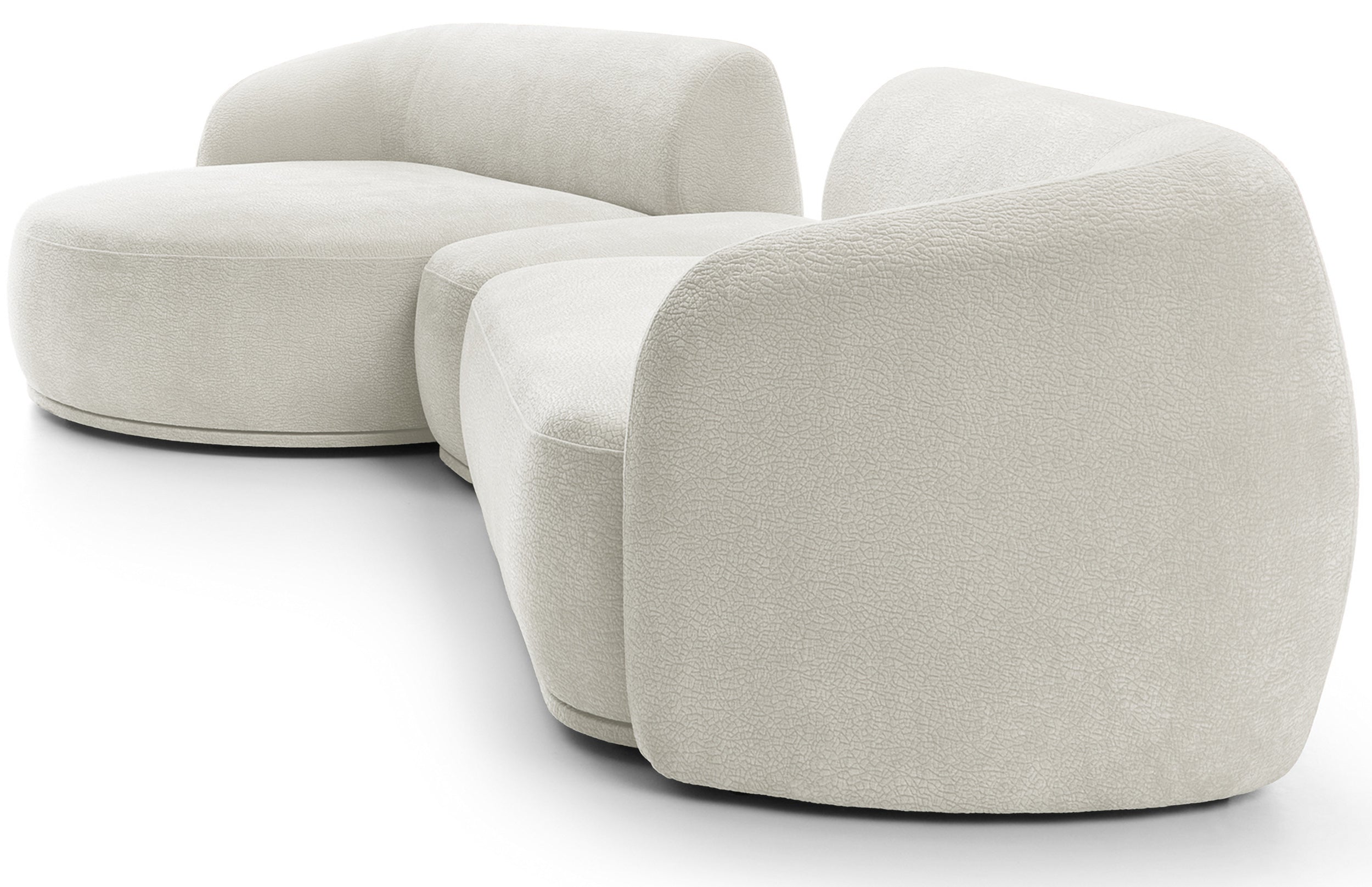 Modulares Ecksofa Bommo L-förmig mit linksseitigem Hocker, cremefarbener Chenillestoff