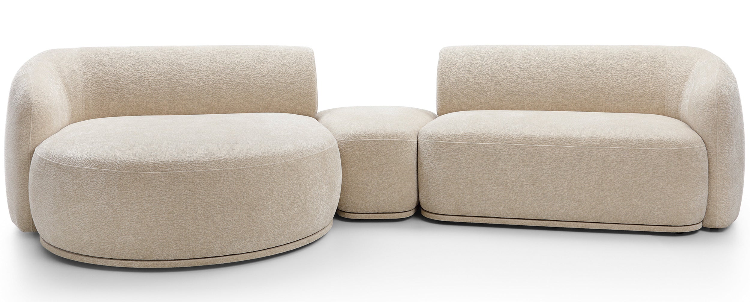 Modulares Ecksofa Bommo L-förmig mit Hocker, linksseitig, beige Chenille