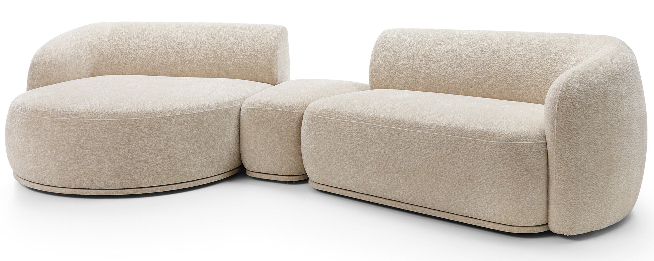 Modulares Ecksofa Bommo L-förmig mit Hocker, linksseitig, beige Chenille