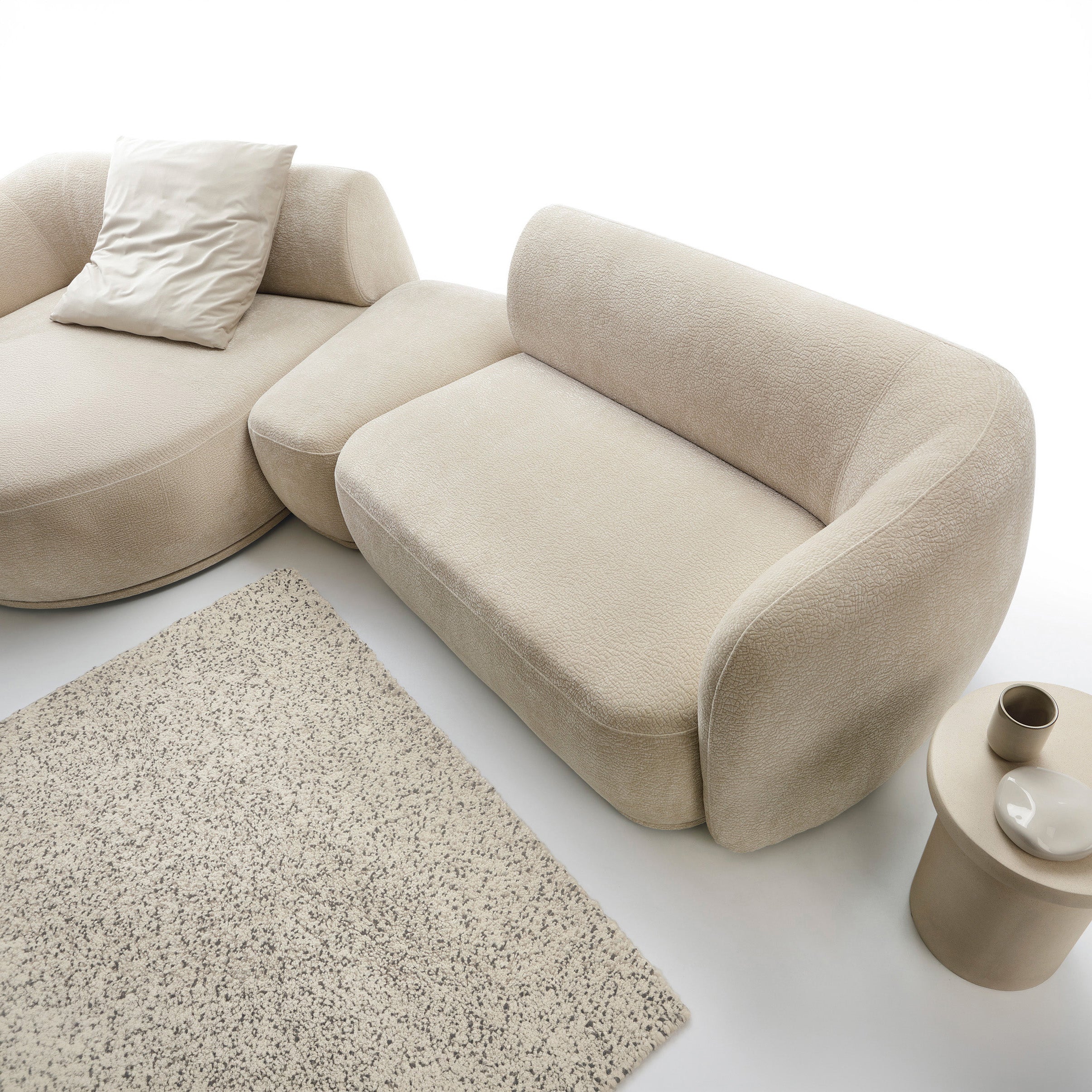 Modulares Ecksofa Bommo L-förmig mit Hocker, linksseitig, beige Chenille