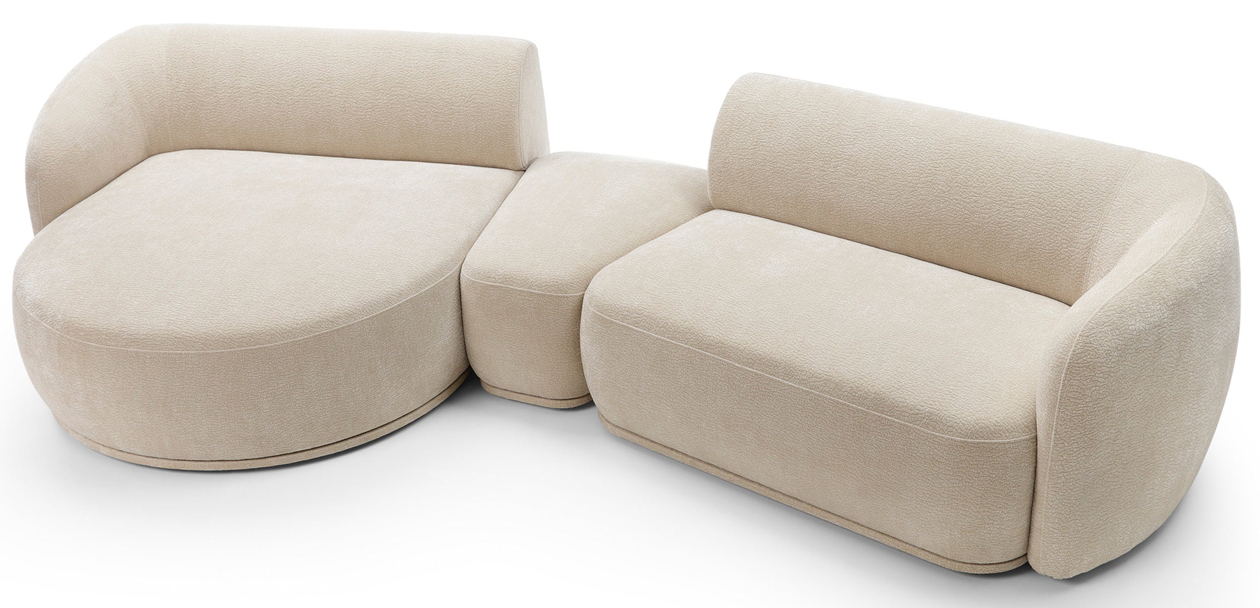 Modulares Ecksofa Bommo L-förmig mit Hocker, linksseitig, beige Chenille