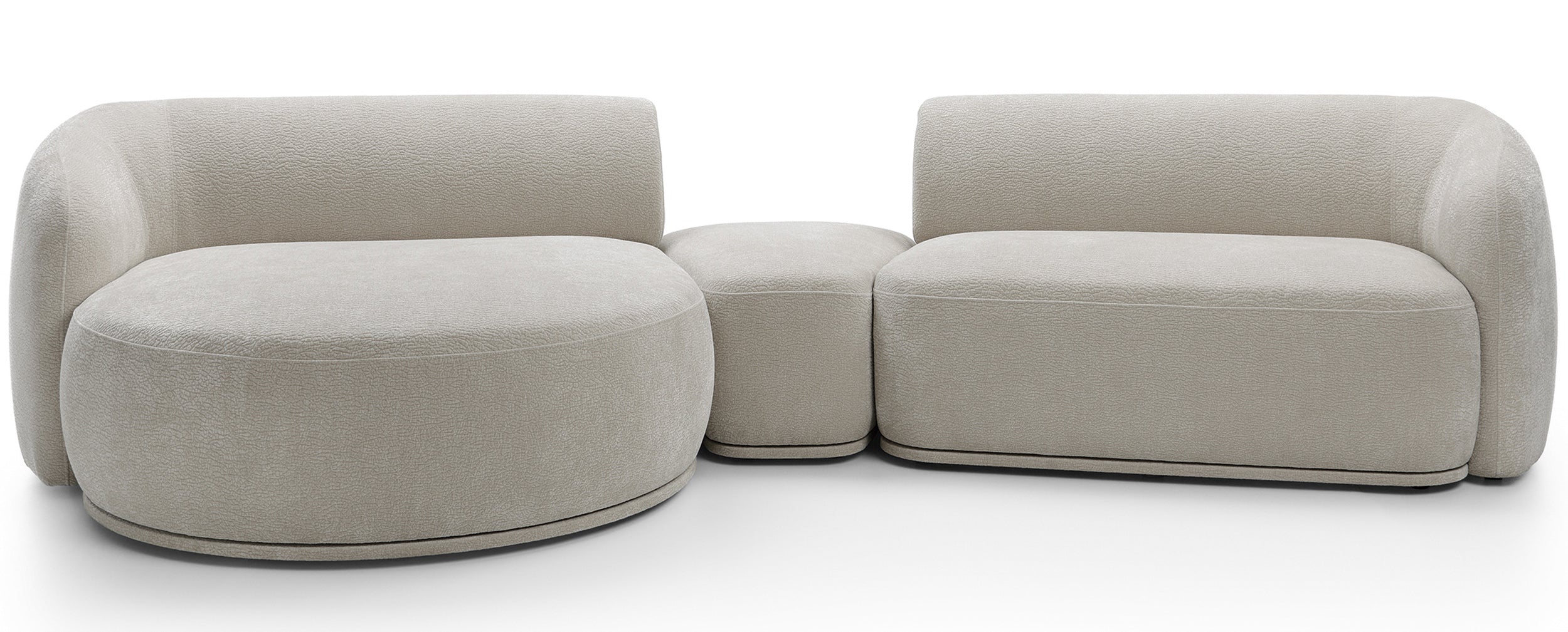 Modulare Eckcouch Bommo in L-Form mit Hocker, linksseitig, grau-beige Chenille