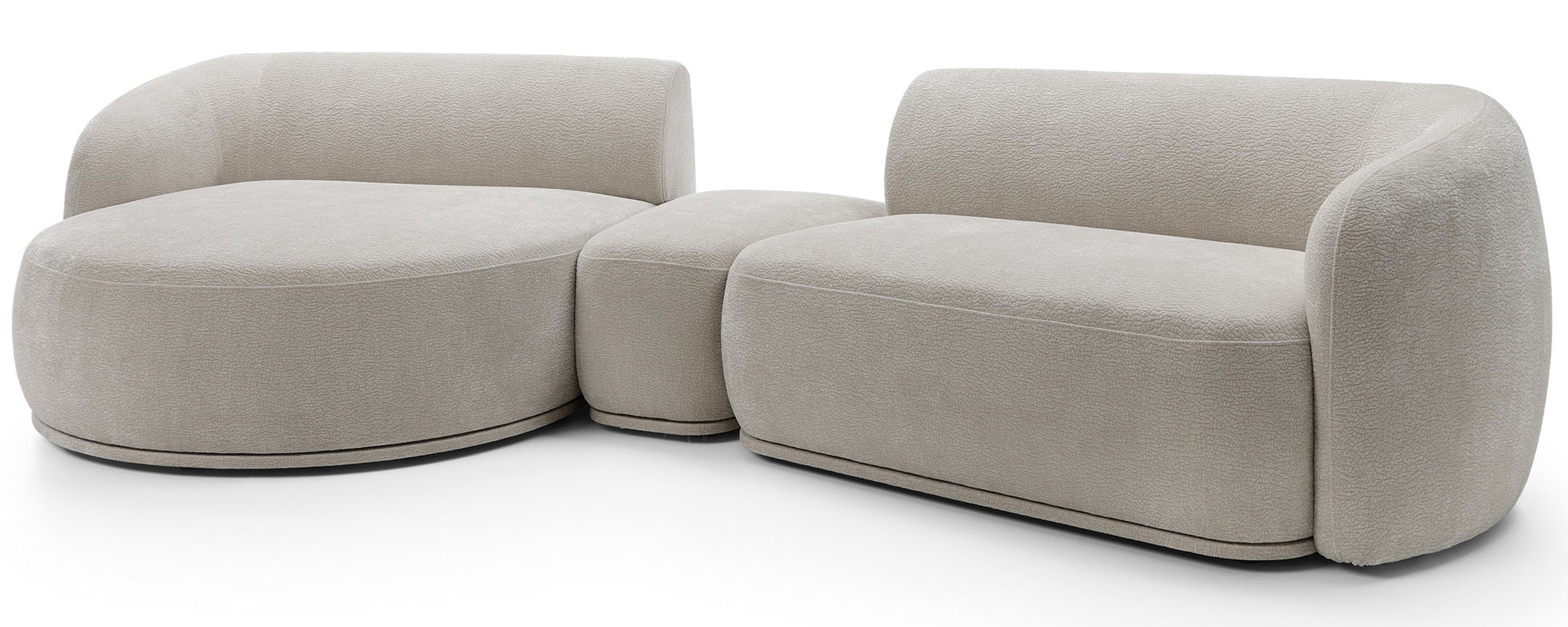 Modulare Eckcouch Bommo in L-Form mit Hocker, linksseitig, grau-beige Chenille