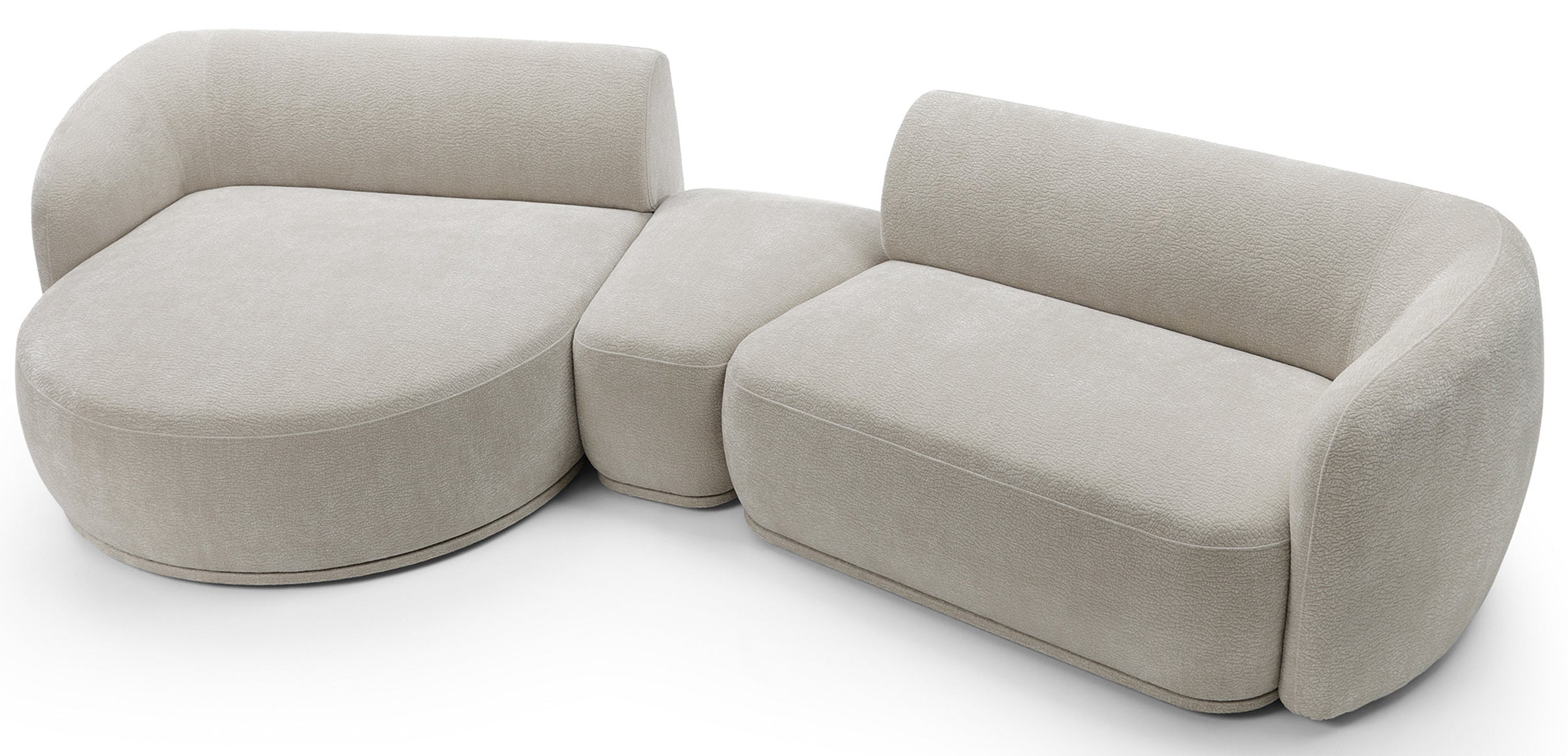 Modulare Eckcouch Bommo in L-Form mit Hocker, linksseitig, grau-beige Chenille