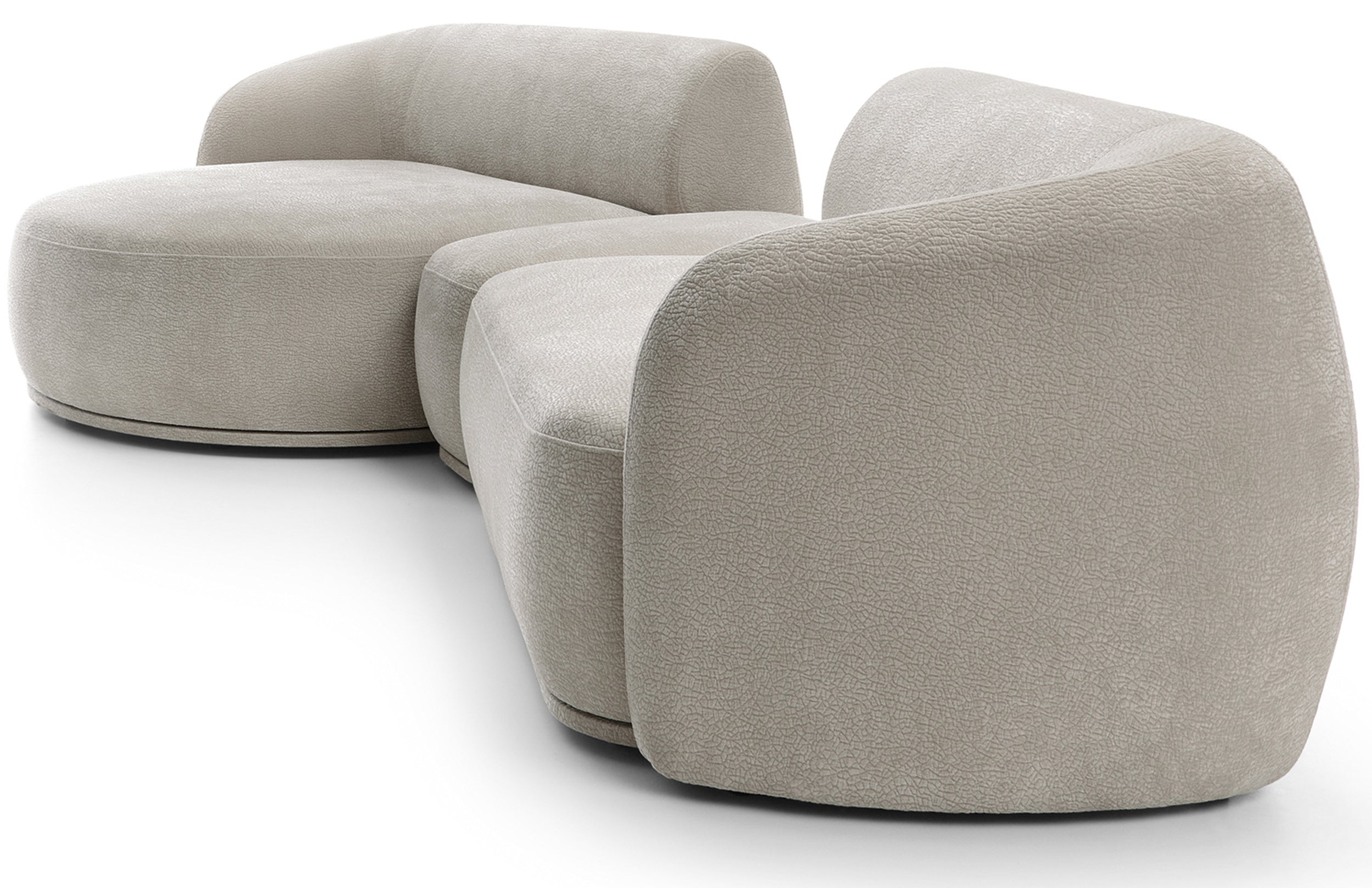 Modulare Eckcouch Bommo in L-Form mit Hocker, linksseitig, grau-beige Chenille