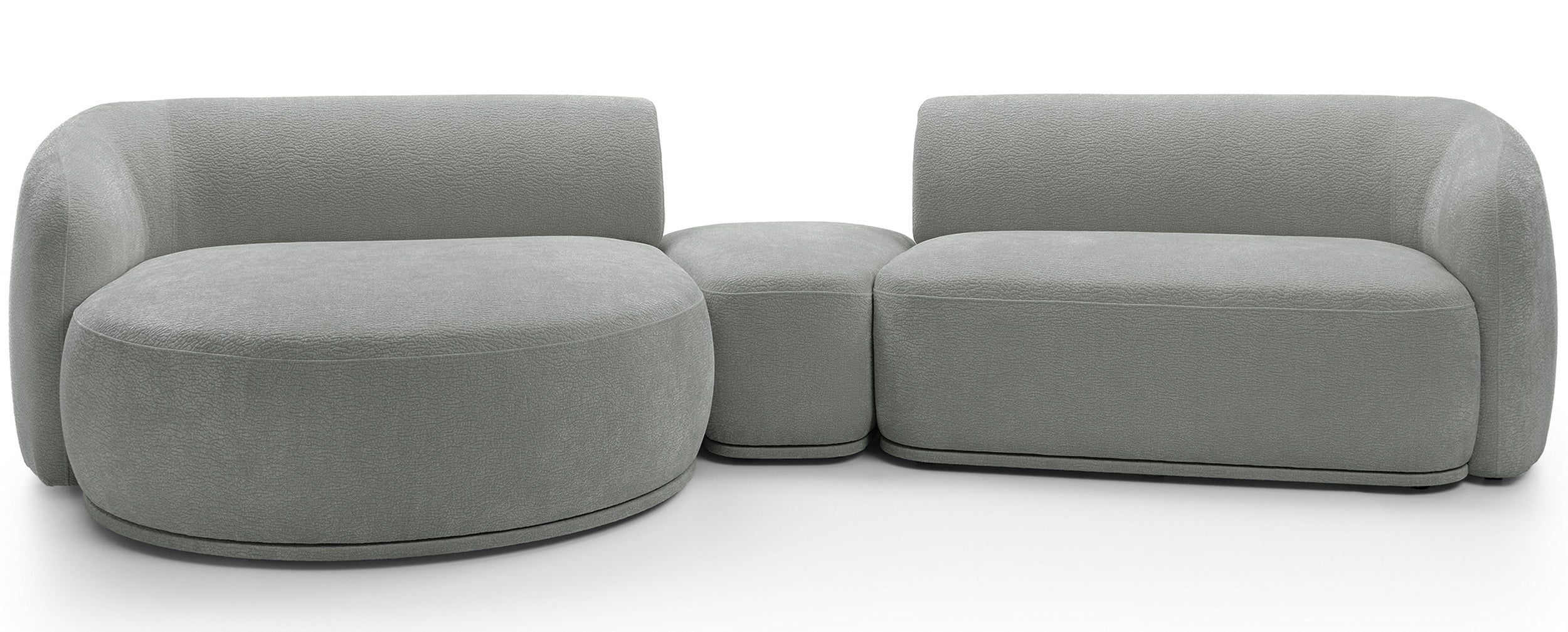 Modulares Ecksofa Bommo L-förmig mit Pouf, linksseitig, grauer Chenille-Stoff