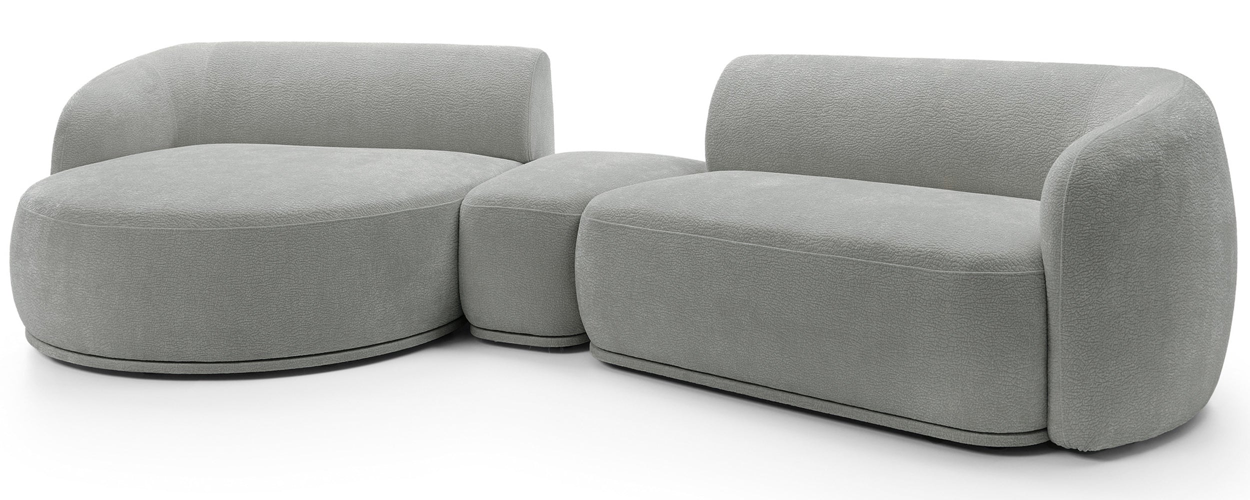 Modulares Ecksofa Bommo L-förmig mit Pouf, linksseitig, grauer Chenille-Stoff