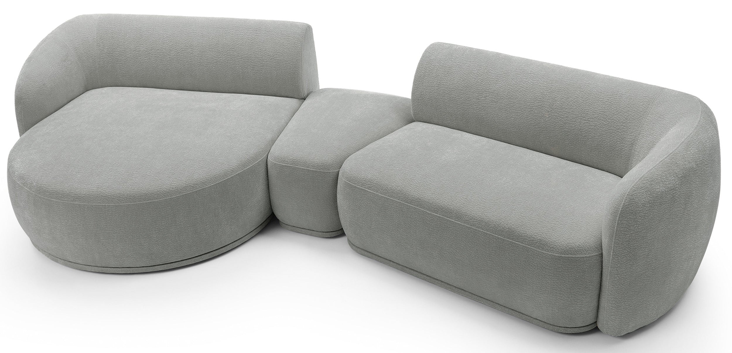 Modulares Ecksofa Bommo L-förmig mit Pouf, linksseitig, grauer Chenille-Stoff