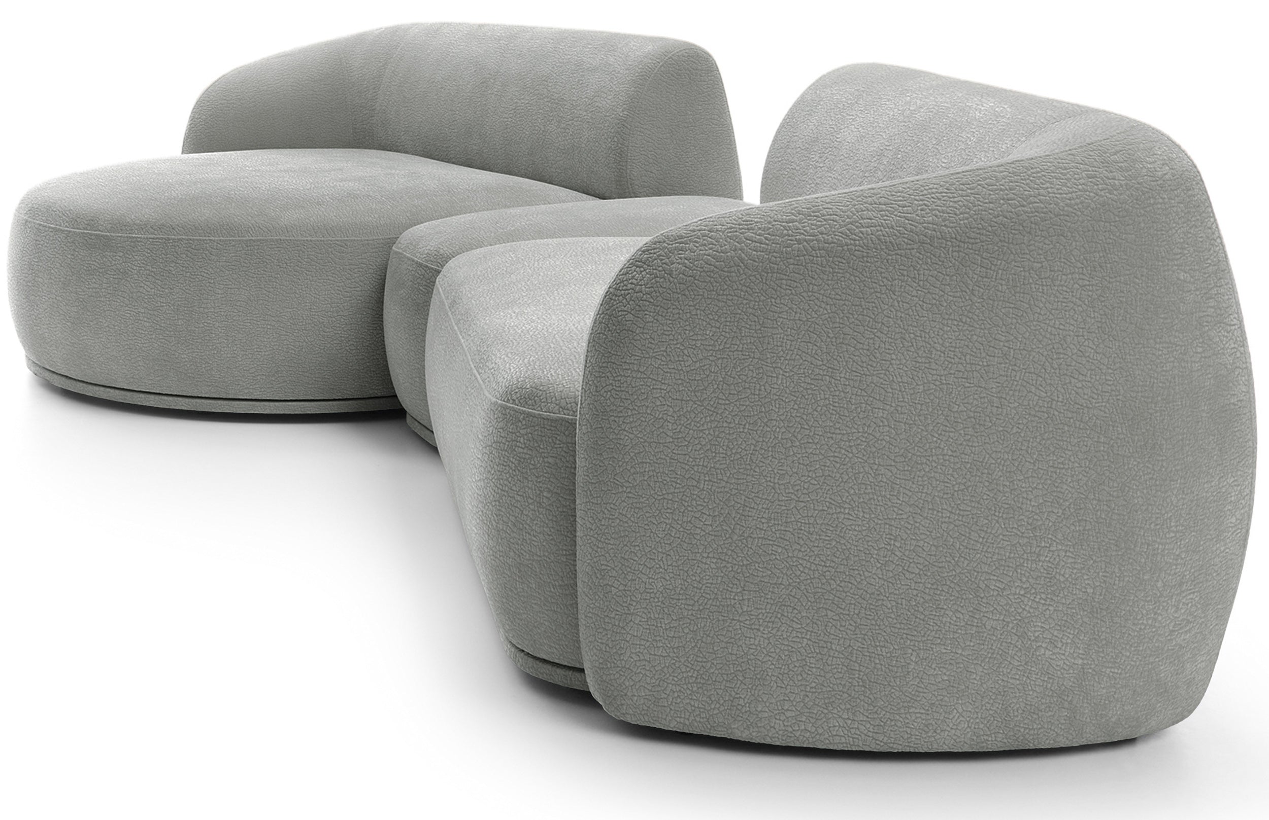 Modulares Ecksofa Bommo L-förmig mit Pouf, linksseitig, grauer Chenille-Stoff
