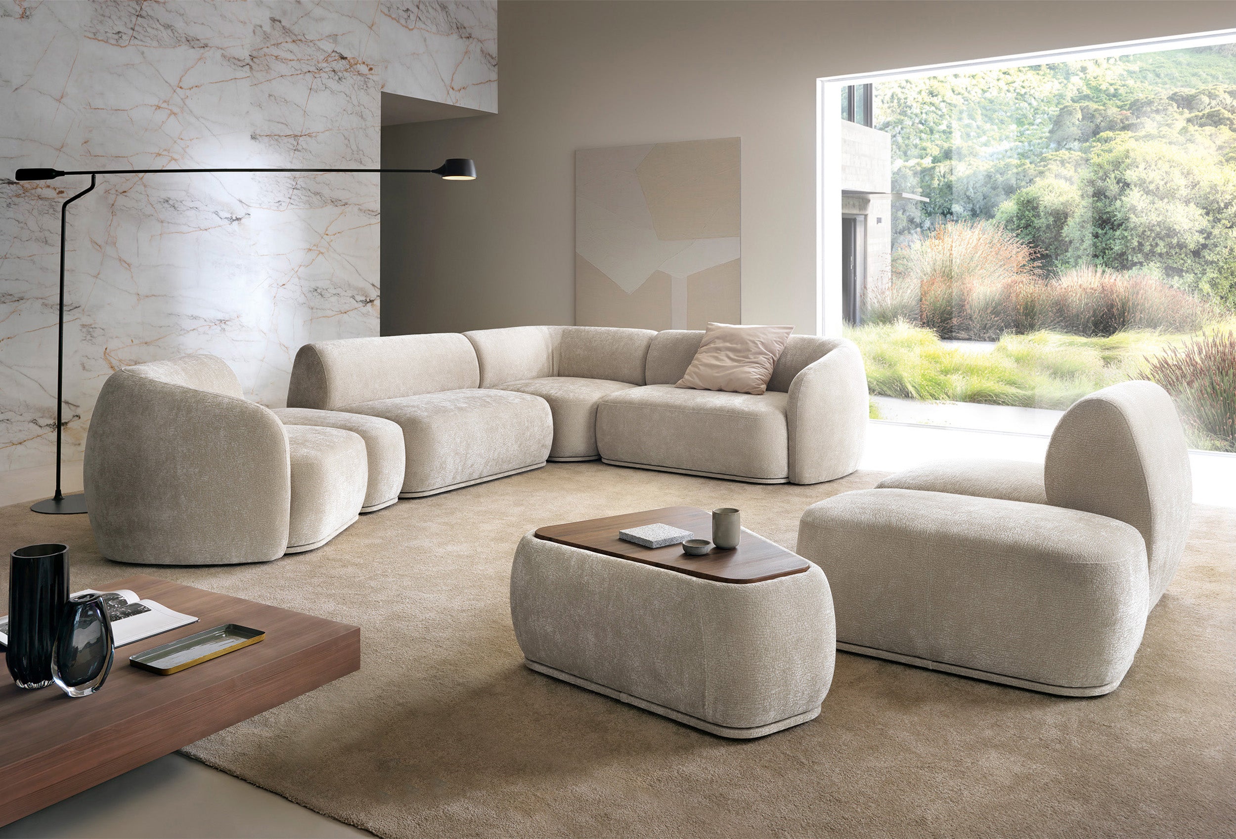 Einzelmodul Bommo linksseitig, grau-beige Chenille
