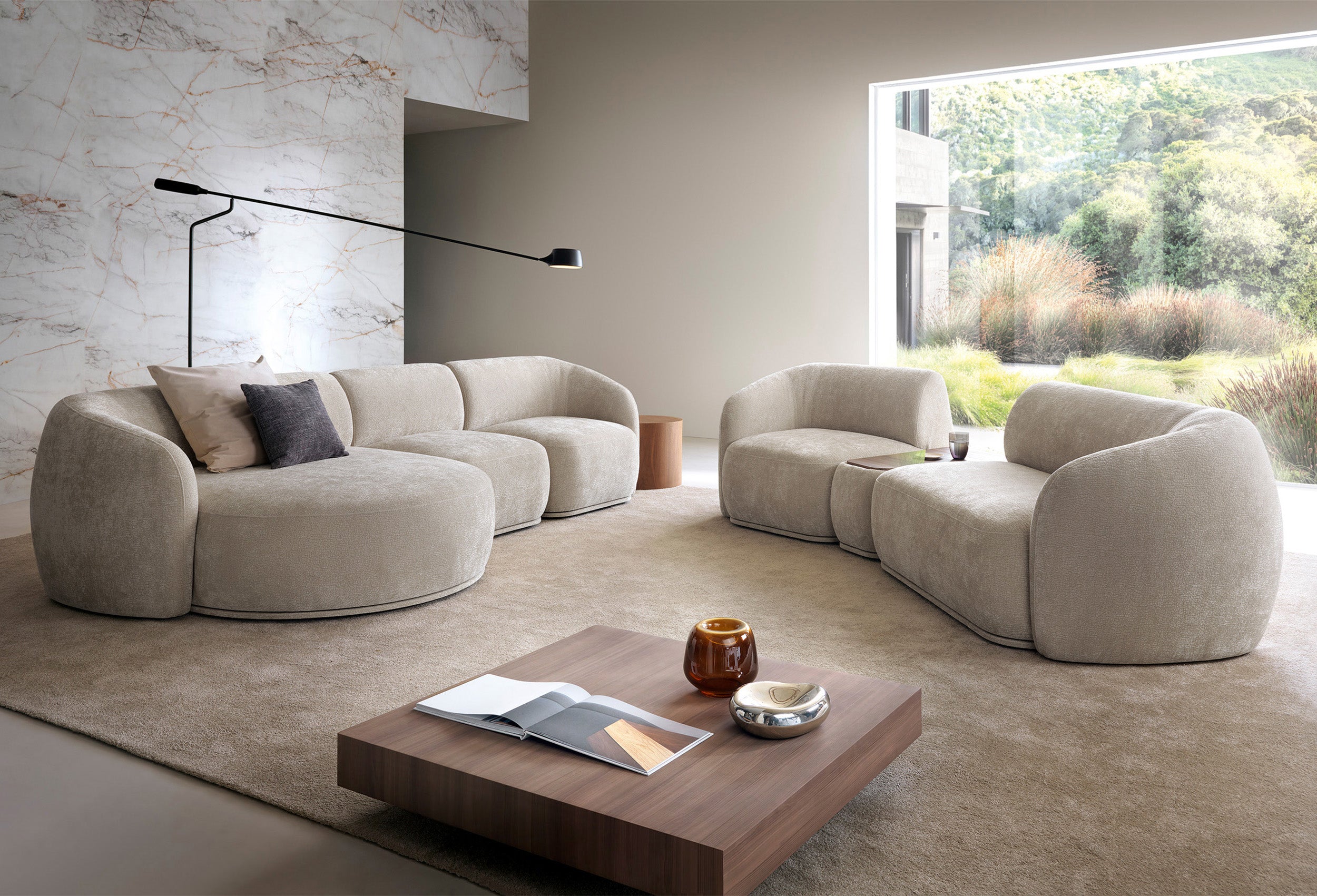 Einzelmodul Bommo linksseitig, grau-beige Chenille