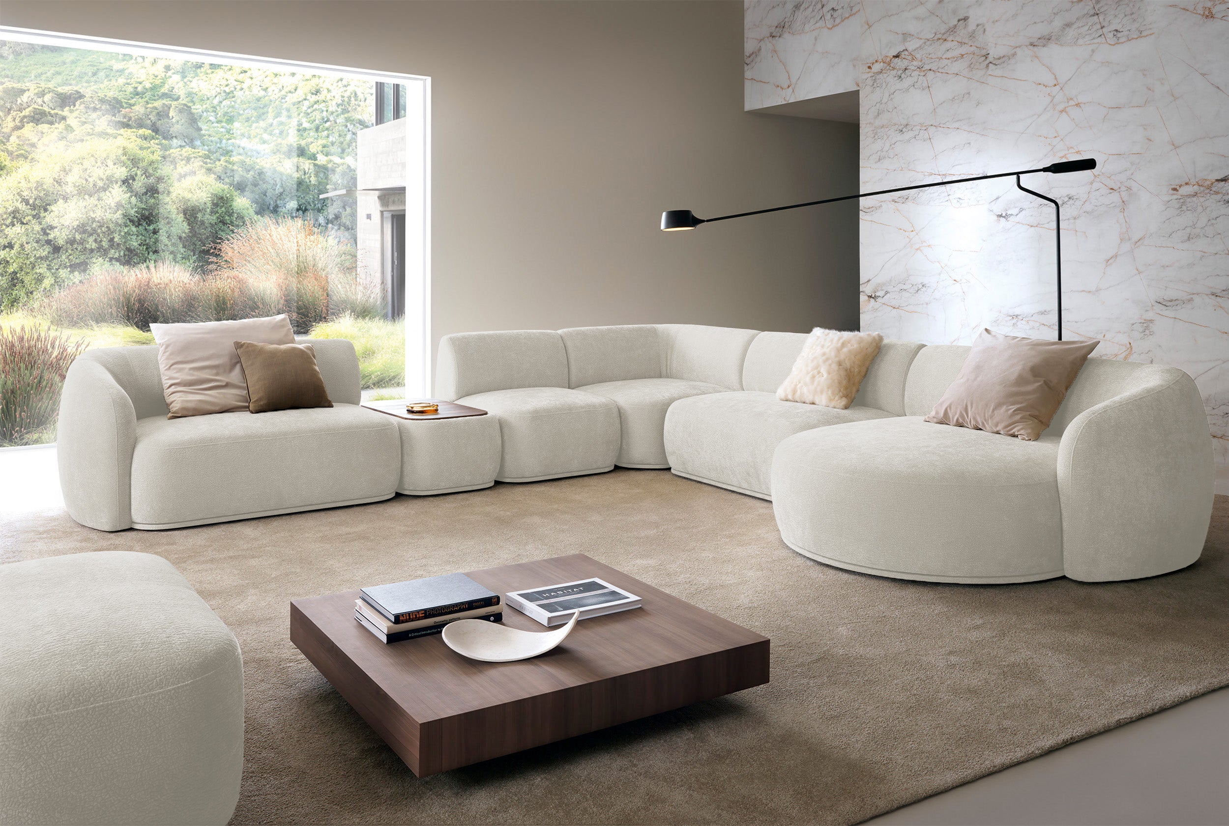 Modulares Ottomane Bommo, rechtsseitig, cremefarbenes Chenille